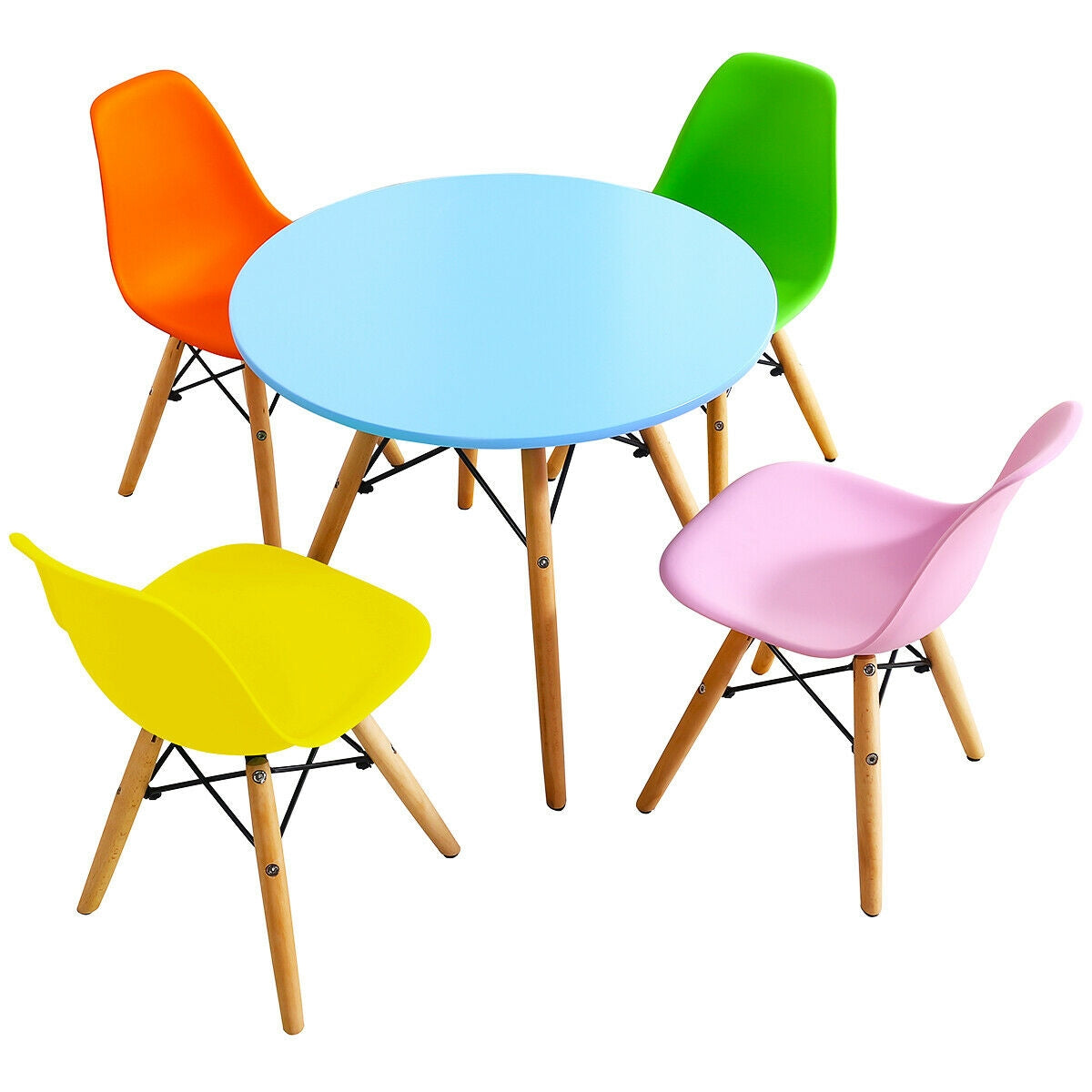 5 Pieces Kid's Colorful Set with 4 Armless Chairs Kids Crystal