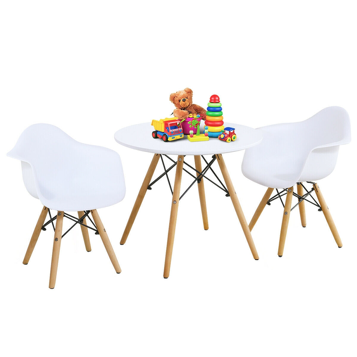 3 Pieces Kid's Modern Round Table Chair Set Kids Crystal