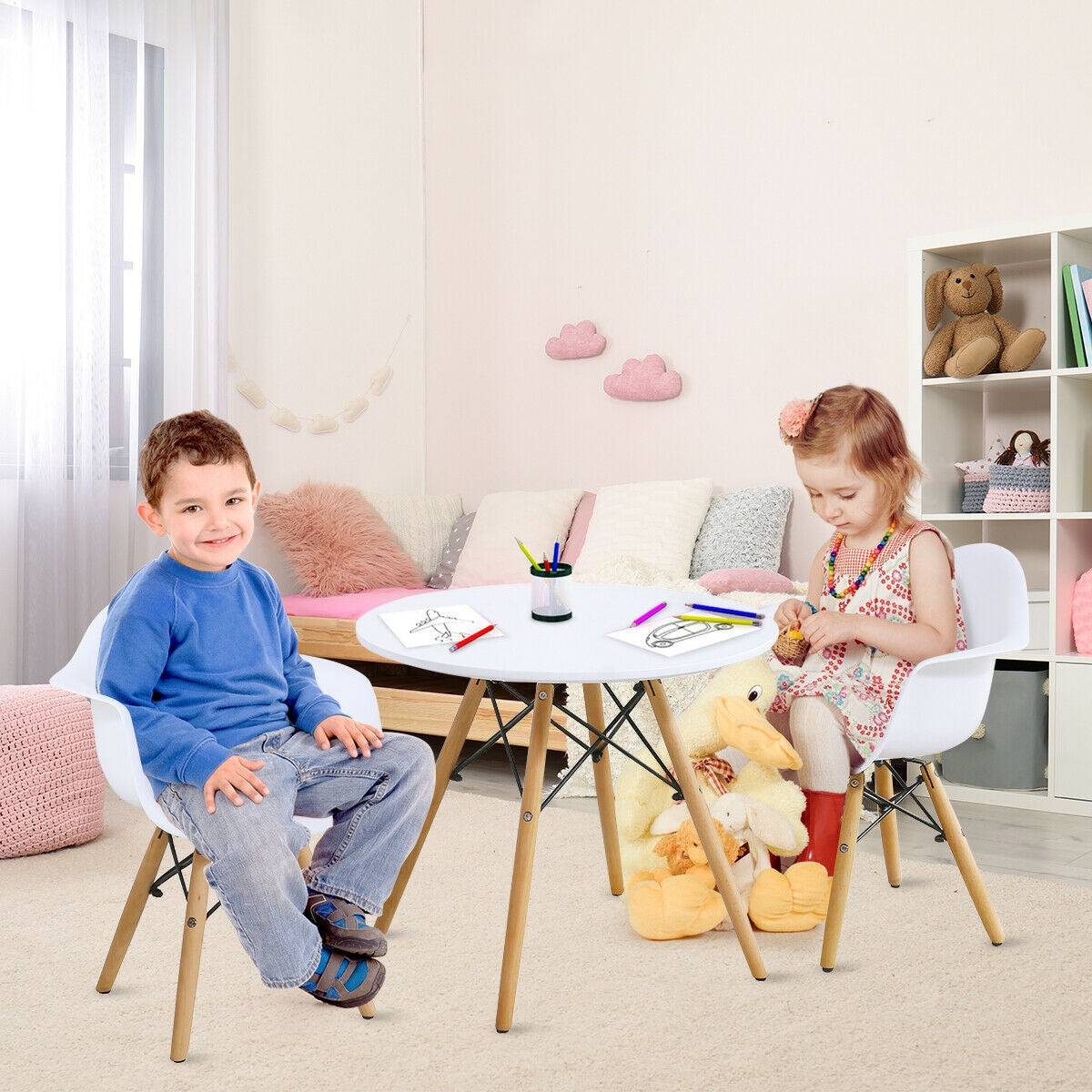 3 Pieces Kid's Modern Round Table Chair Set Kids Crystal