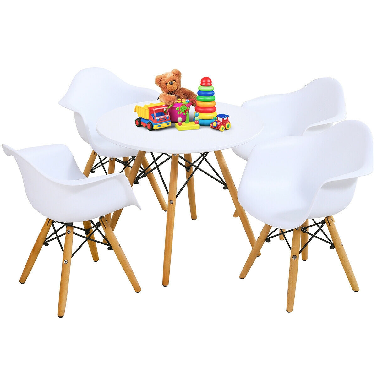 5 Piece Kids Modern Round Table Chair Set Kids Crystal