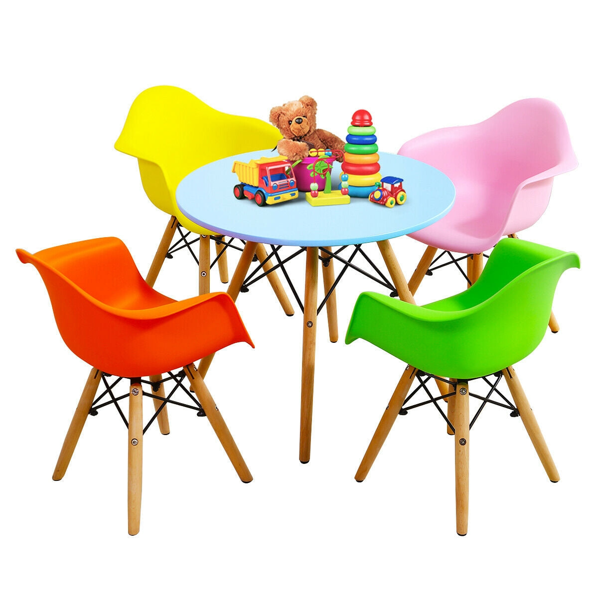 5 Pieces Kids Mid-Century Colorful Table Chair Set Kids Crystal