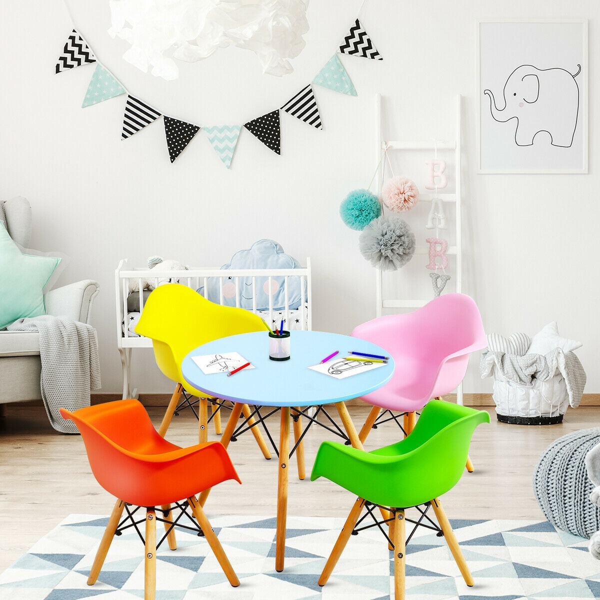5 Pieces Kids Mid-Century Colorful Table Chair Set Kids Crystal
