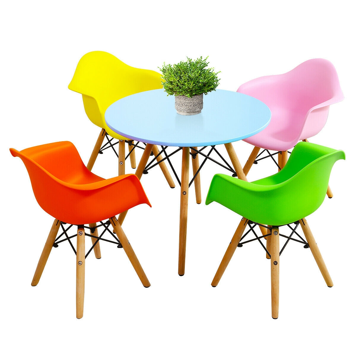5 Pieces Kids Mid-Century Colorful Table Chair Set Kids Crystal