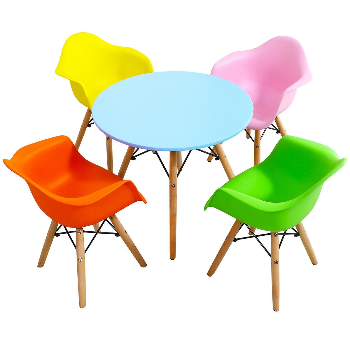 5 Pieces Kids Mid-Century Colorful Table Chair Set Kids Crystal