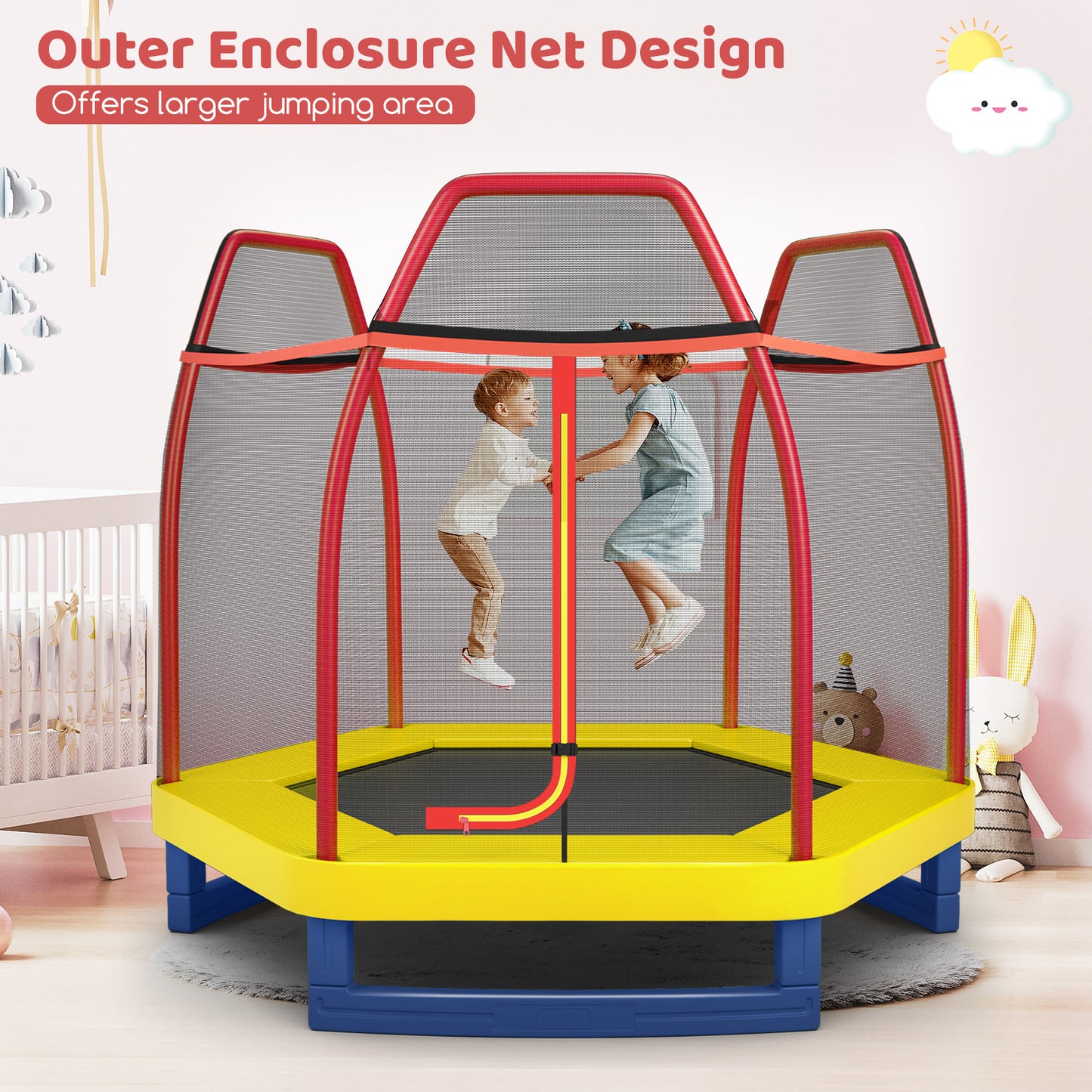 7 Feet Kids Recreational Bounce Jumper Trampoline-Red Kids Crystal