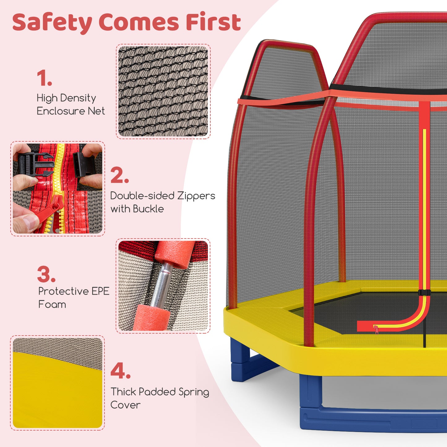 7 Feet Kids Recreational Bounce Jumper Trampoline-Red Kids Crystal