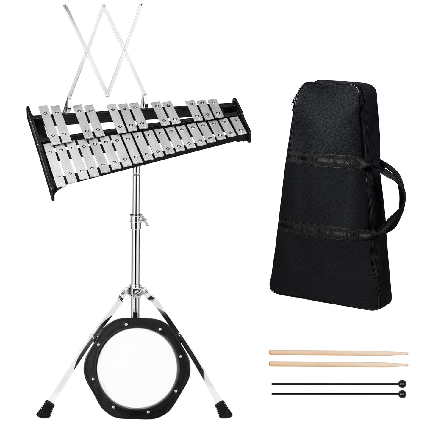 30 Notes Percussion with Practice Pad Mallets Sticks Stand Kids Crystal