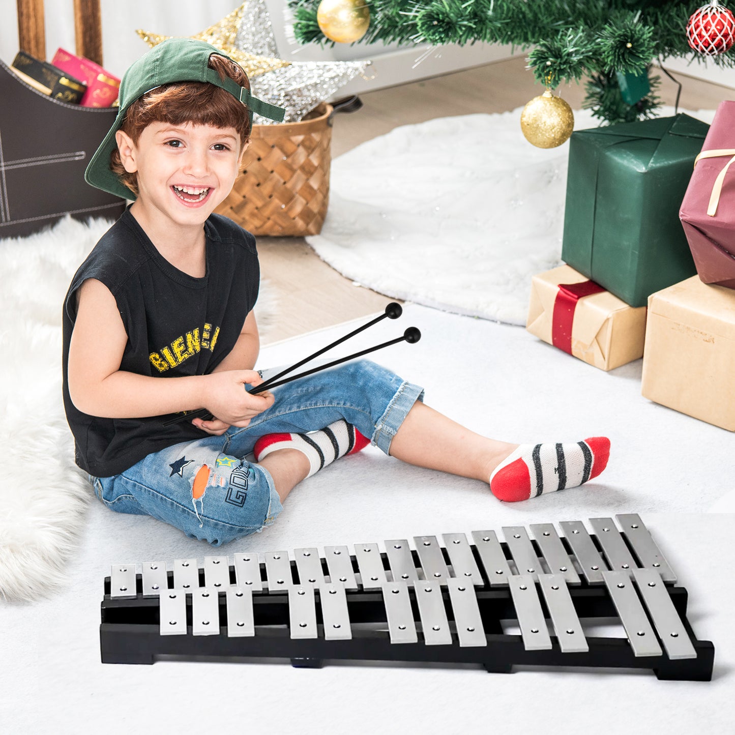 30 Notes Percussion with Practice Pad Mallets Sticks Stand Kids Crystal