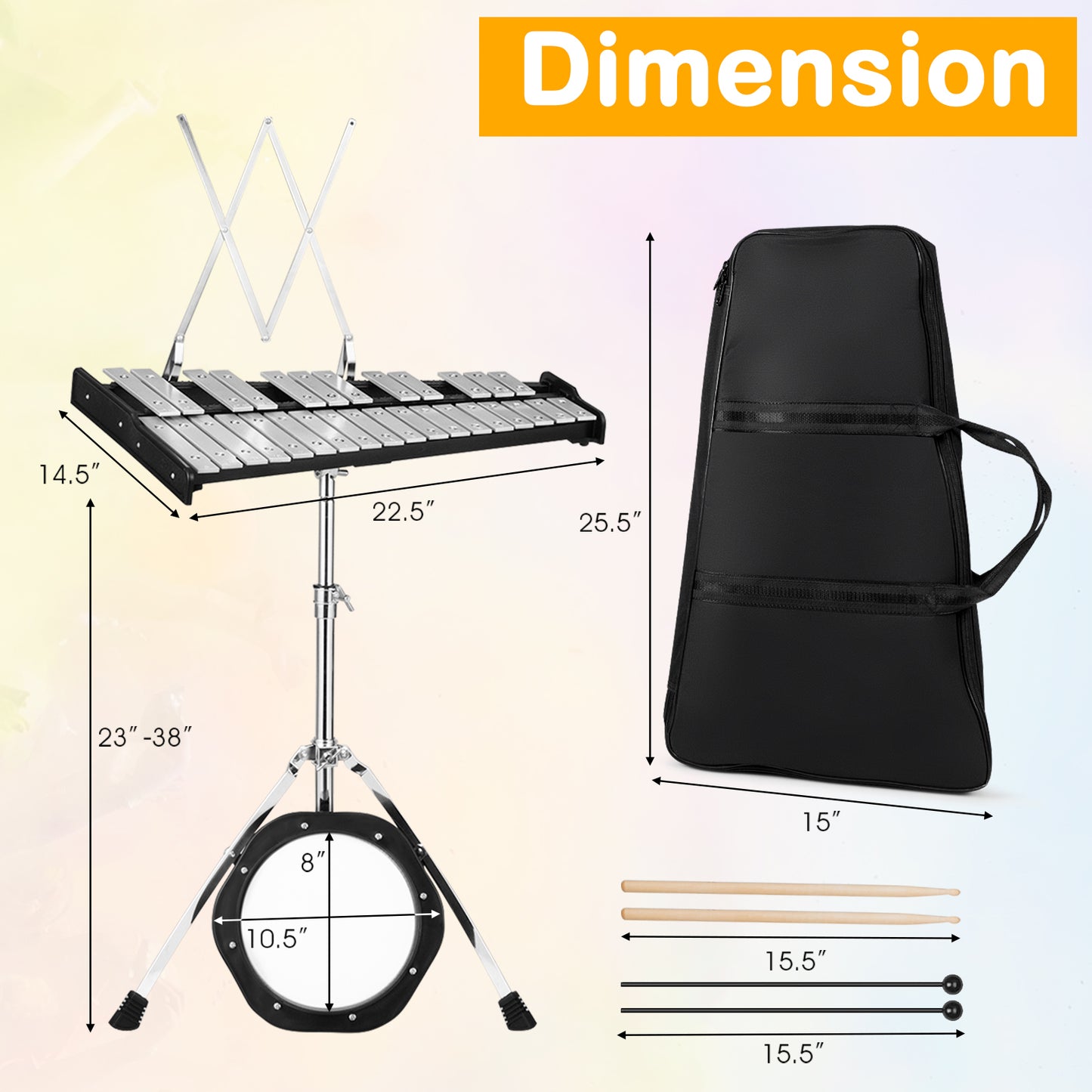 30 Notes Percussion with Practice Pad Mallets Sticks Stand Kids Crystal