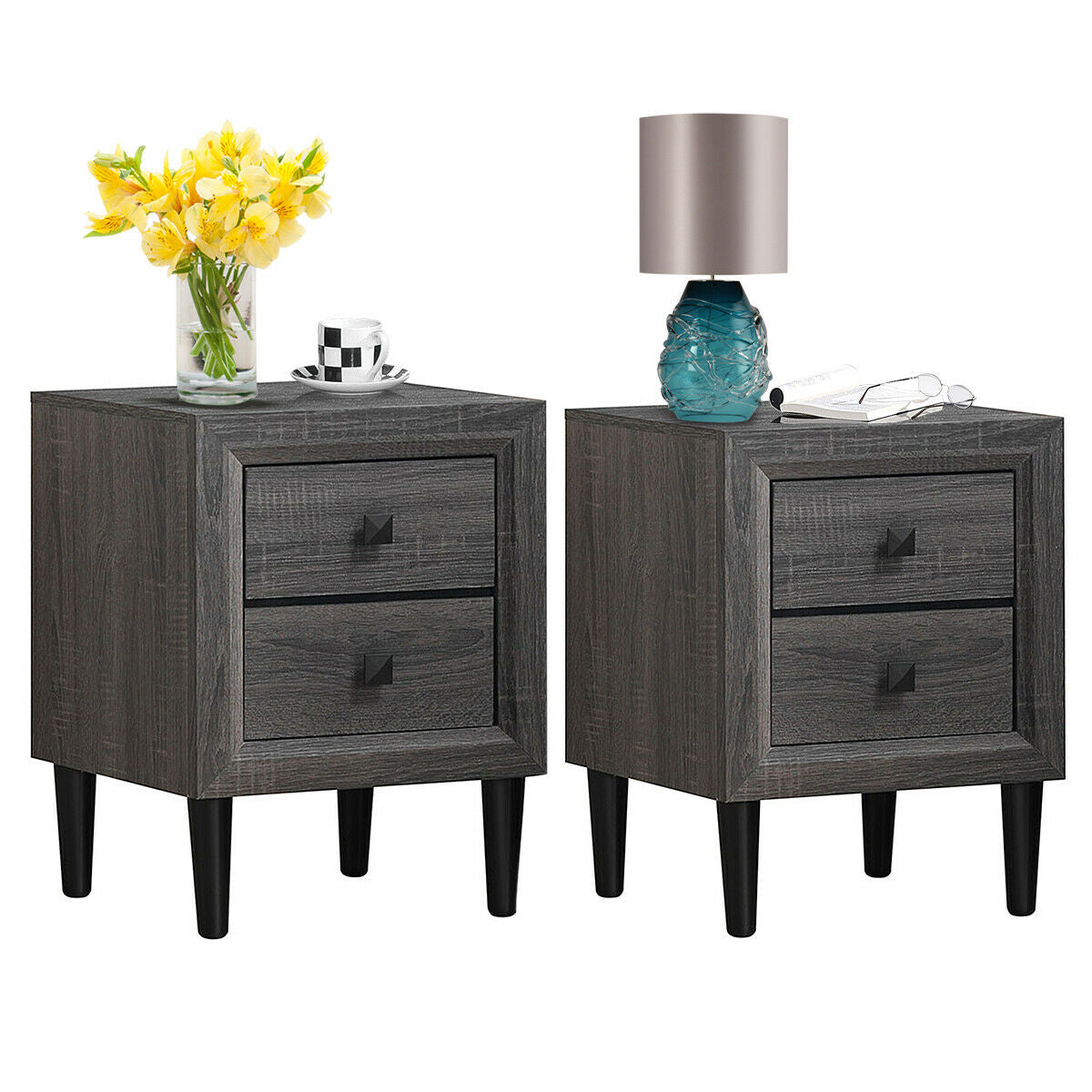 2PCS Nightstand W/2 Drawer Multipurpose Kids Crystal