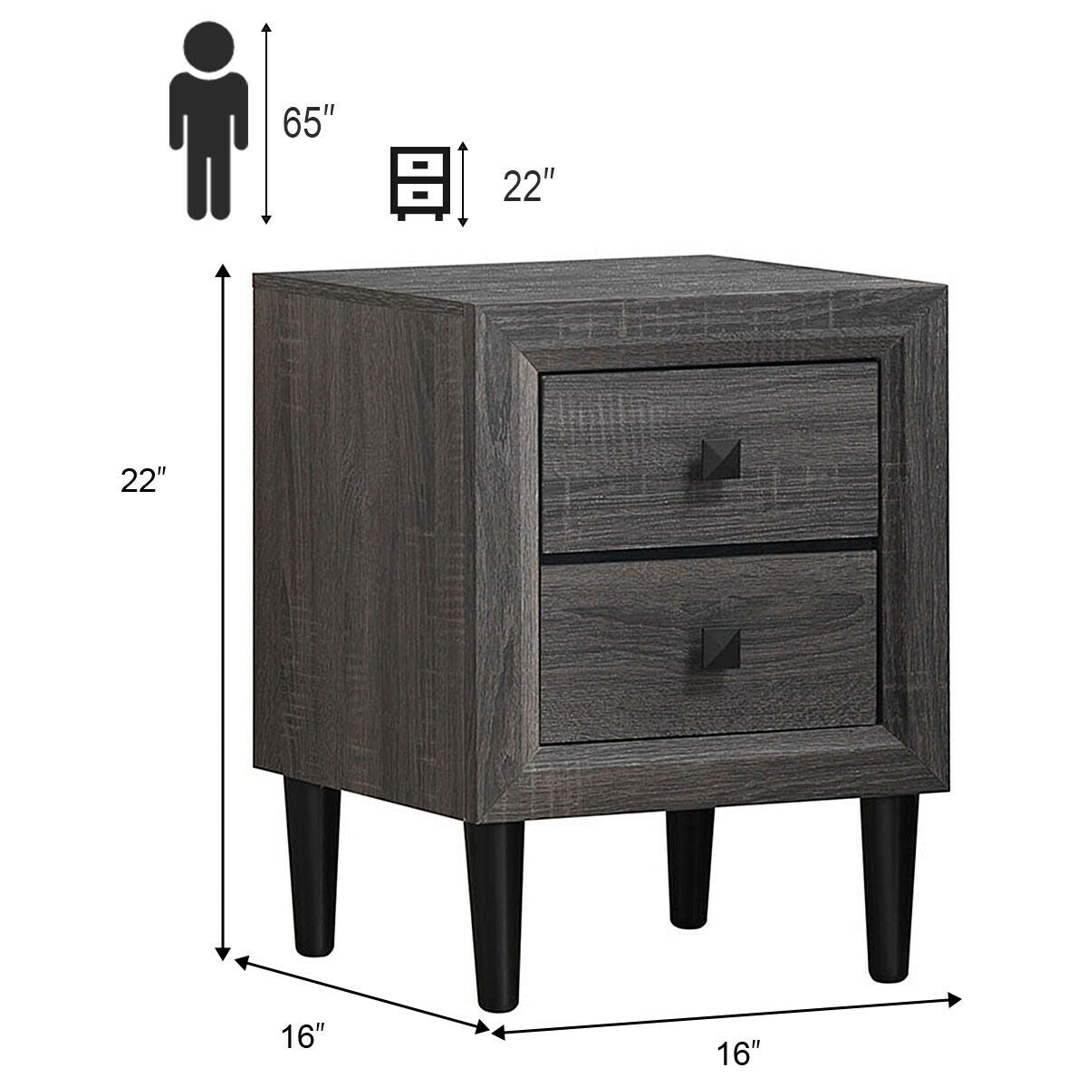 2PCS Nightstand W/2 Drawer Multipurpose Kids Crystal