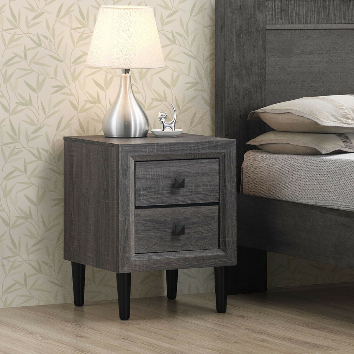 2PCS Nightstand W/2 Drawer Multipurpose Kids Crystal