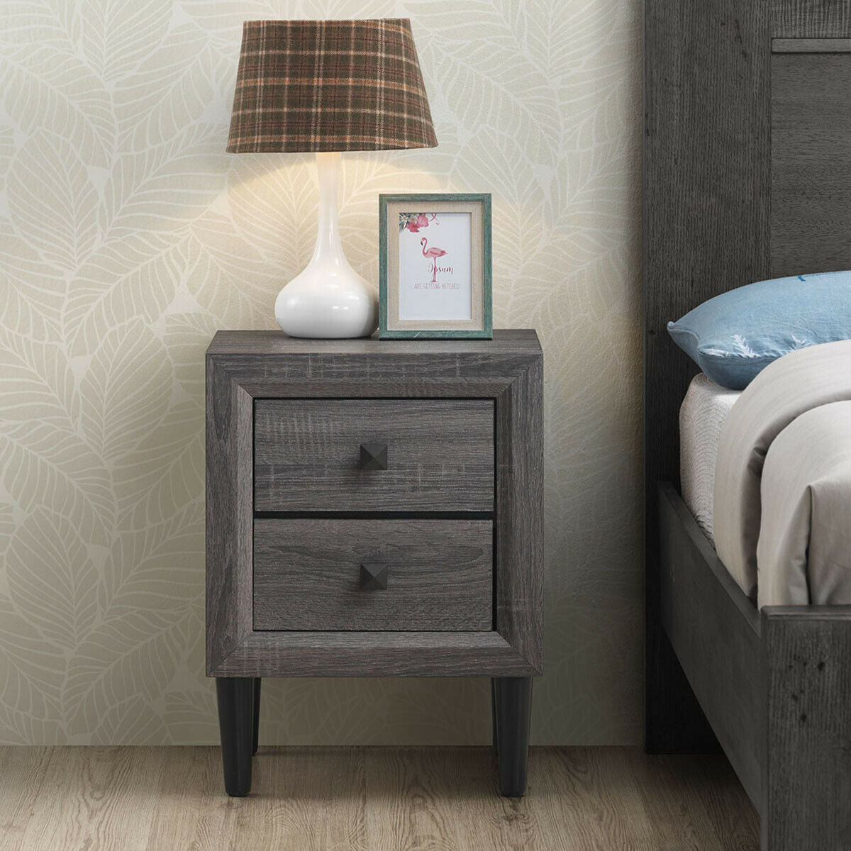 2PCS Nightstand W/2 Drawer Multipurpose Kids Crystal