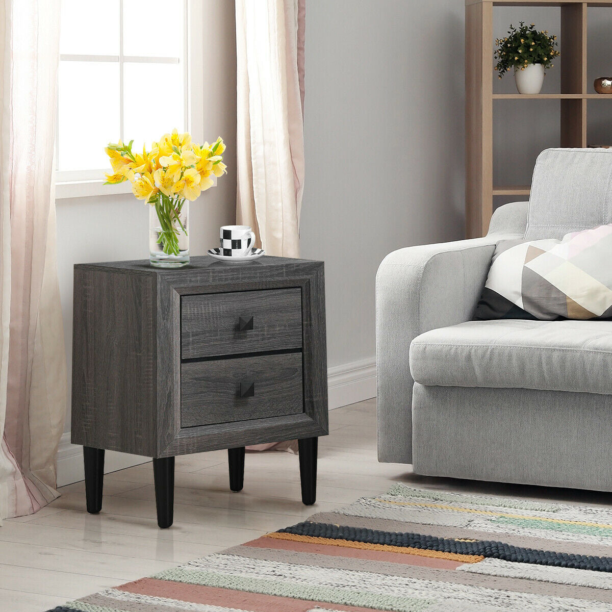 2PCS Nightstand W/2 Drawer Multipurpose Kids Crystal