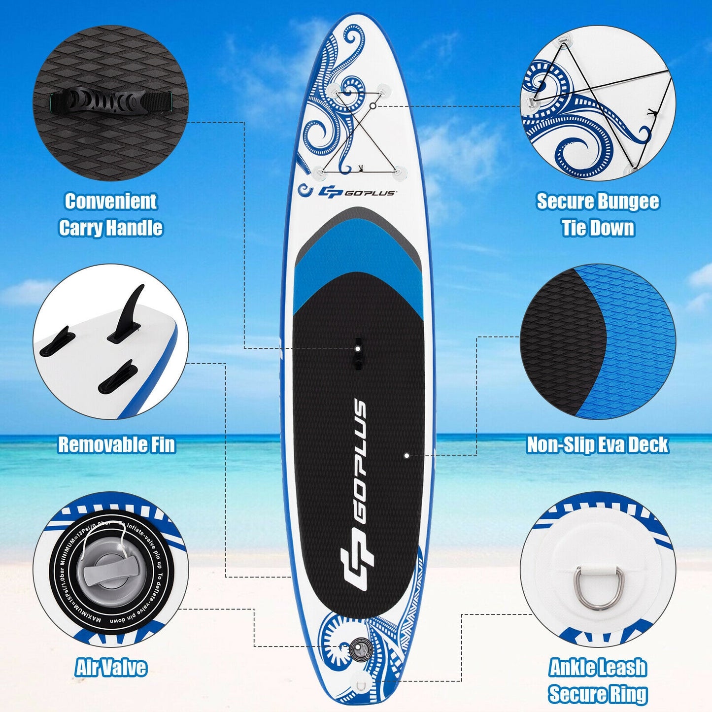 11-Feet Inflatable Adjustable Paddle Board with Carry Bag Kids Crystal