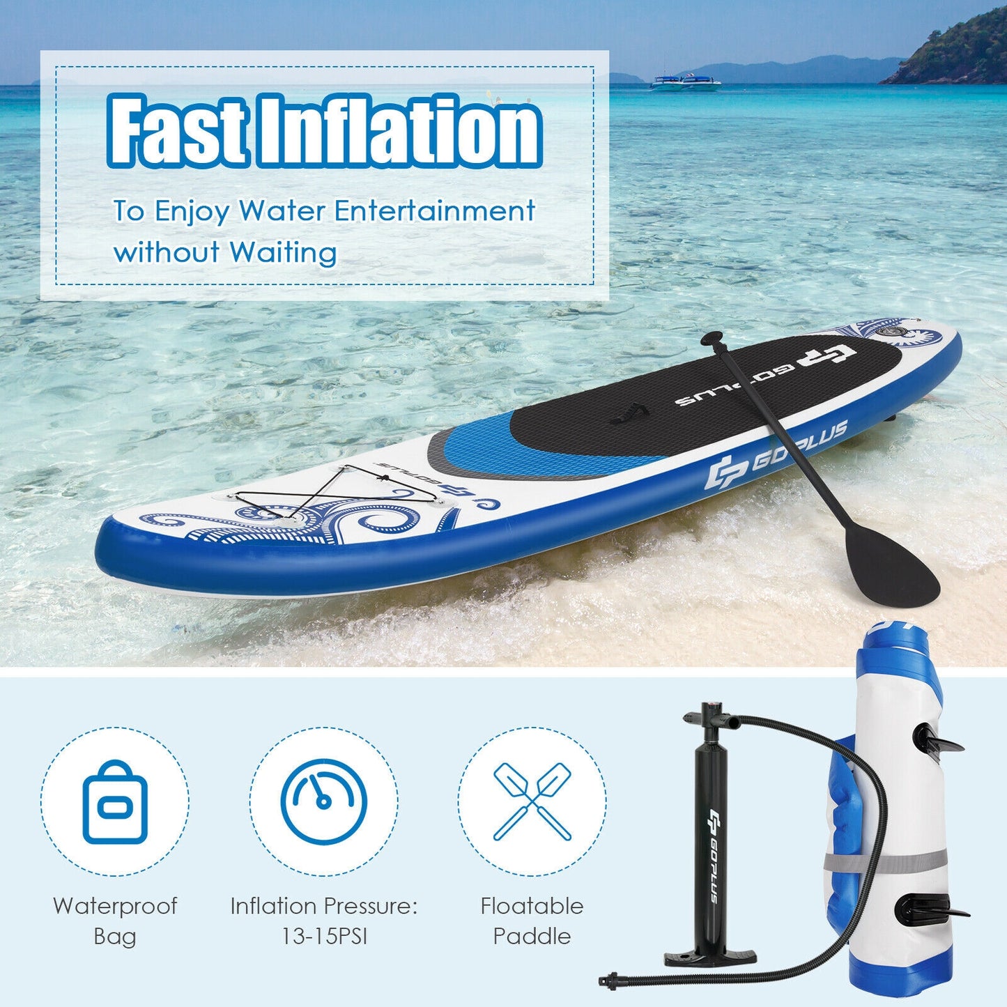 11-Feet Inflatable Adjustable Paddle Board with Carry Bag Kids Crystal