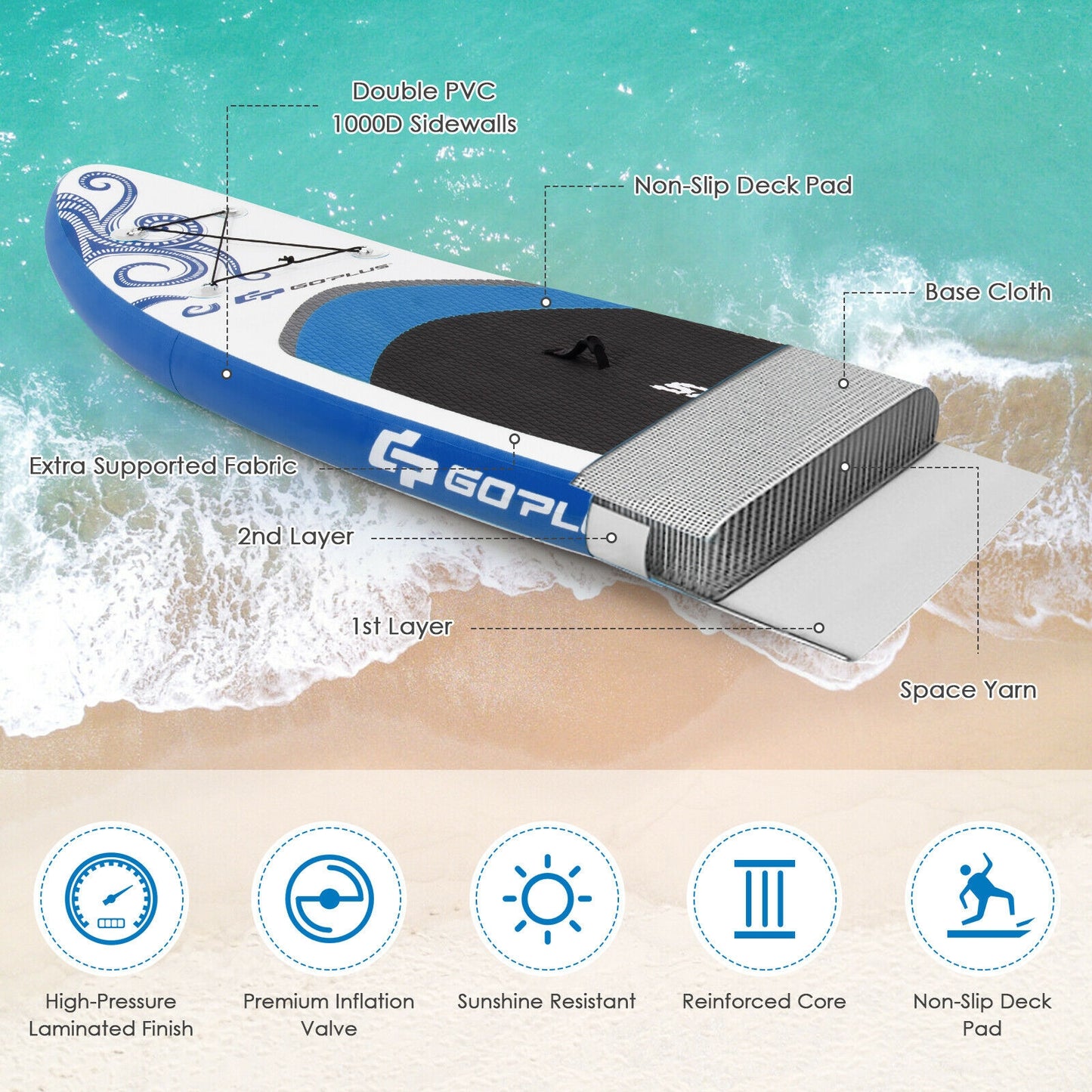 11-Feet Inflatable Adjustable Paddle Board with Carry Bag Kids Crystal