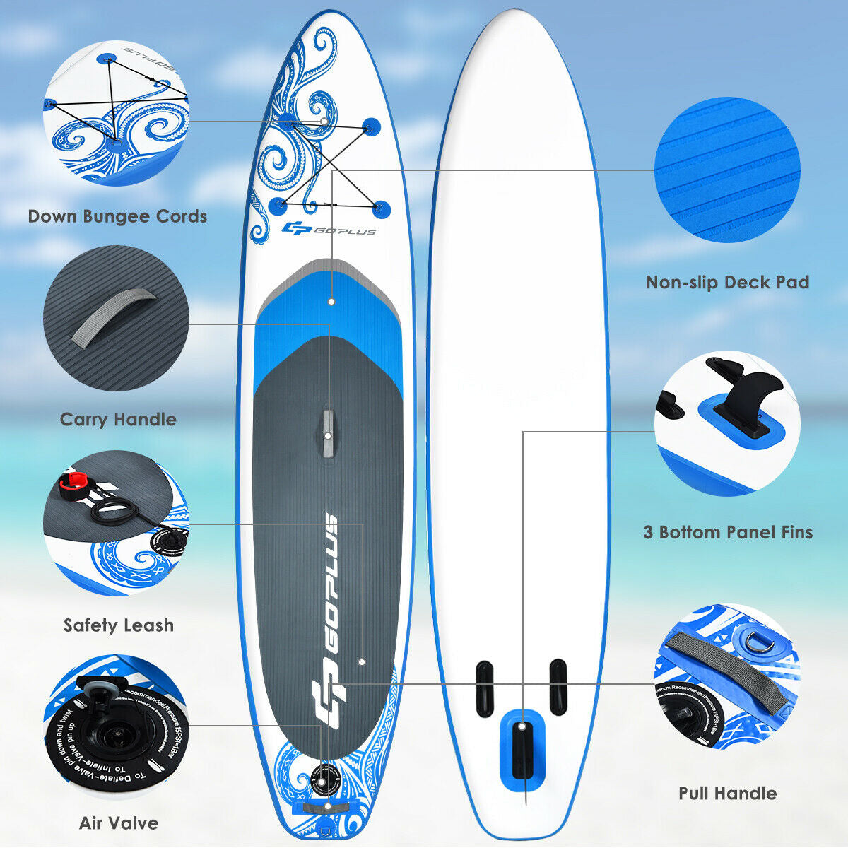 10.6-Feet Inflatable Adjustable Paddle Board with Carry Bag Kids Crystal