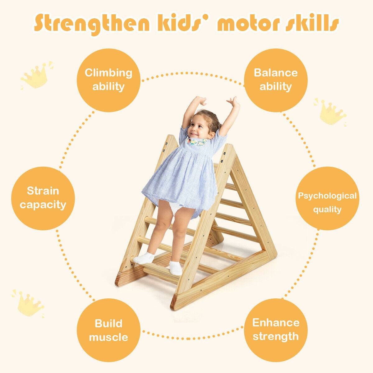 Wooden Triangle Climber for Toddler Step Training Kids Crystal
