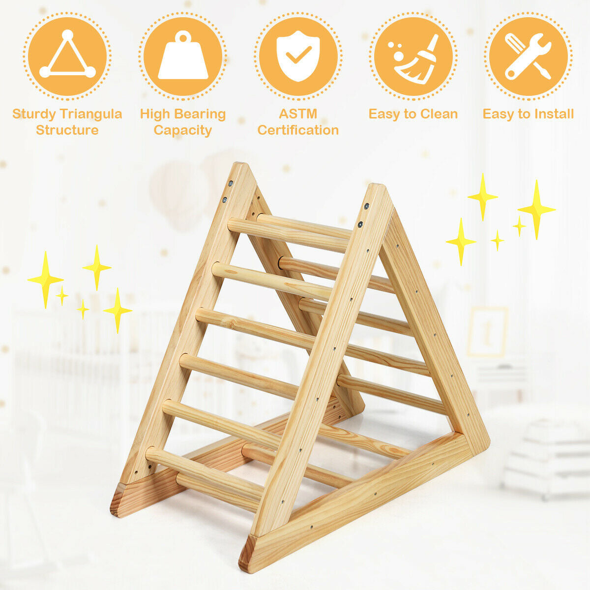 Wooden Triangle Climber for Toddler Step Training Kids Crystal
