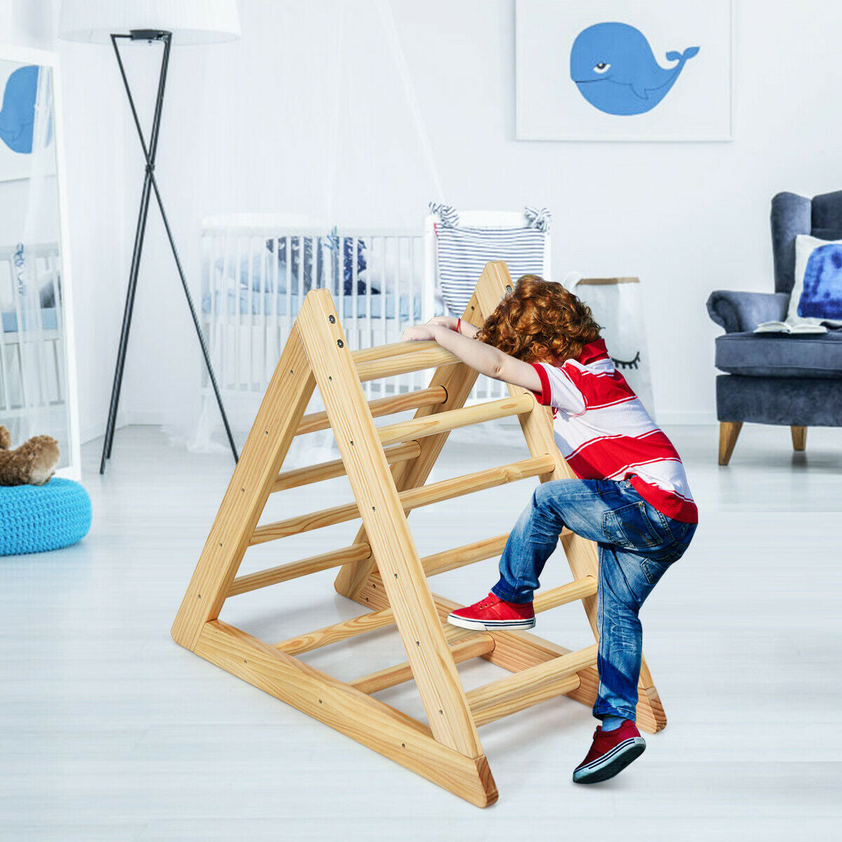 Wooden Triangle Climber for Toddler Step Training Kids Crystal