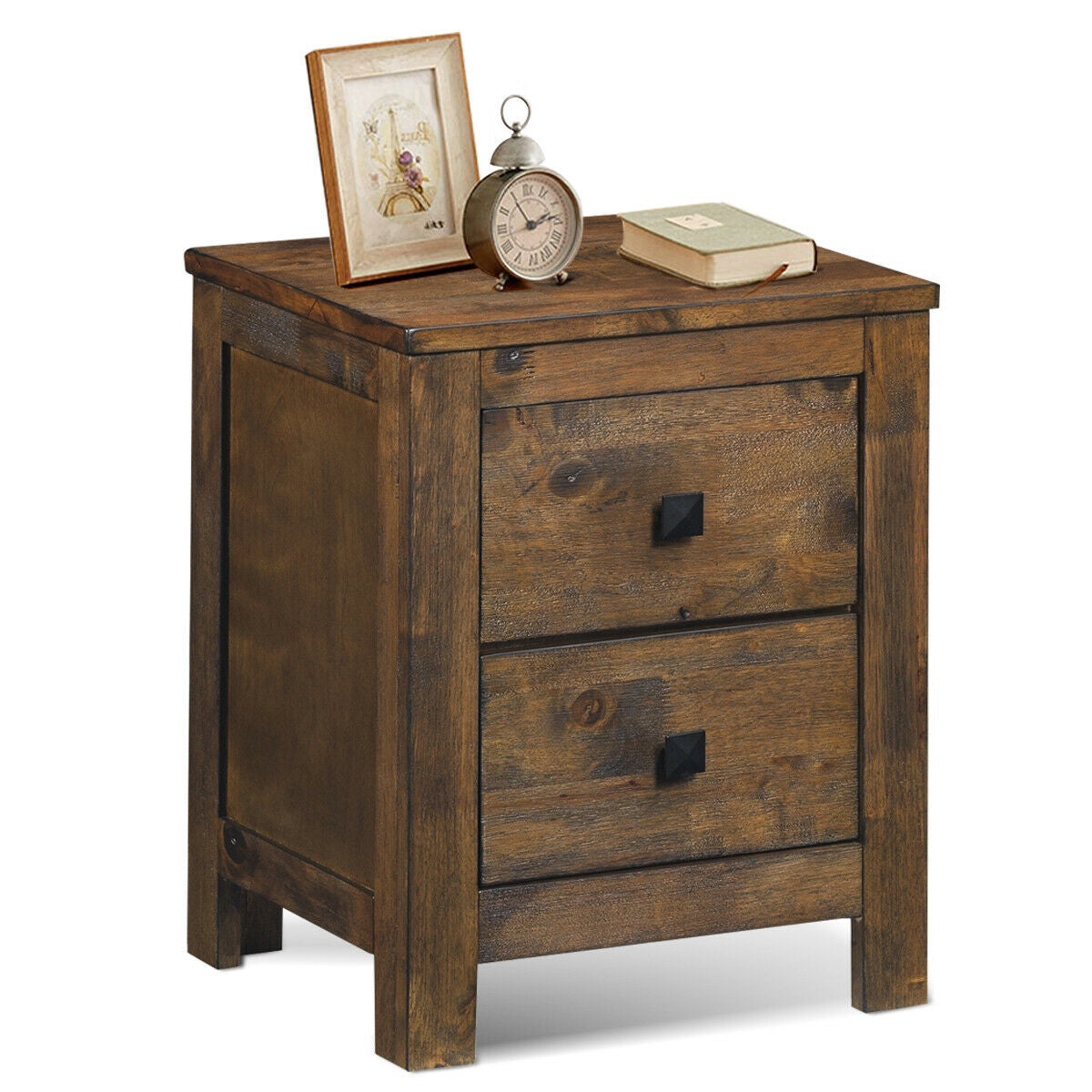 Wood 2 Storage Sliding Drawers End Nightstand-Oak Kids Crystal
