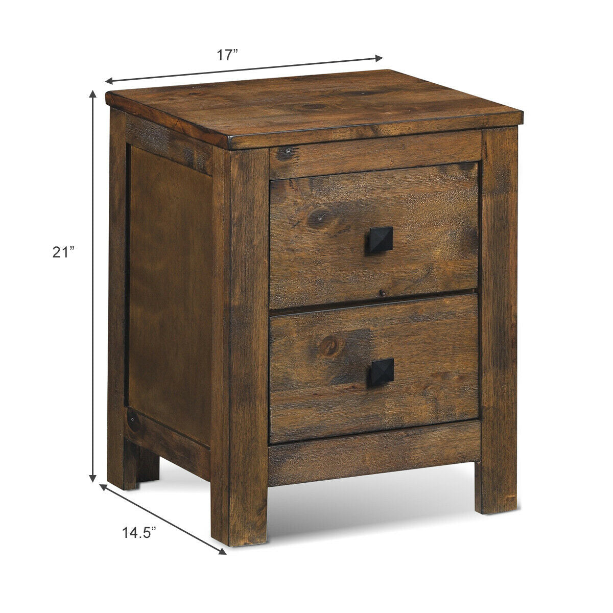 Wood 2 Storage Sliding Drawers End Nightstand-Oak Kids Crystal