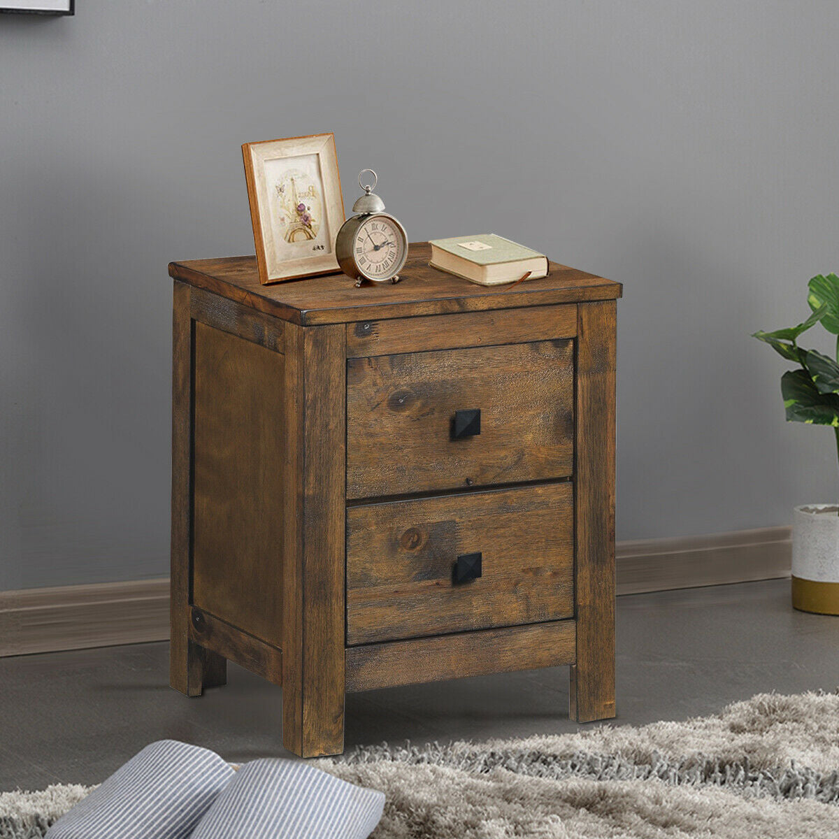 Wood 2 Storage Sliding Drawers End Nightstand-Oak Kids Crystal