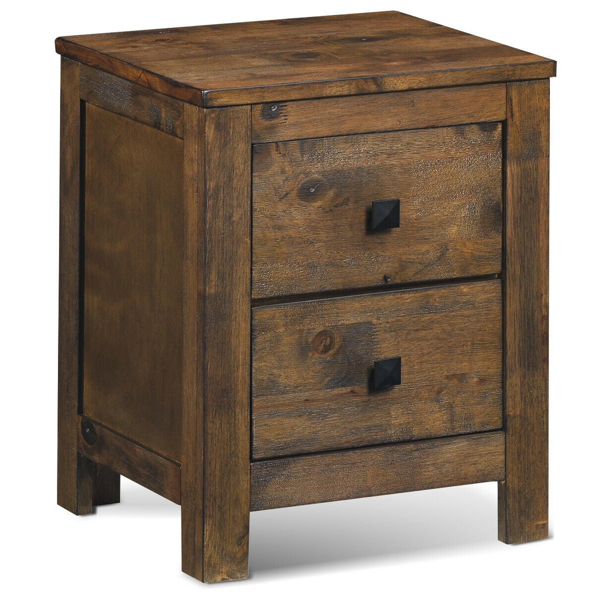 Wood 2 Storage Sliding Drawers End Nightstand-Oak Kids Crystal