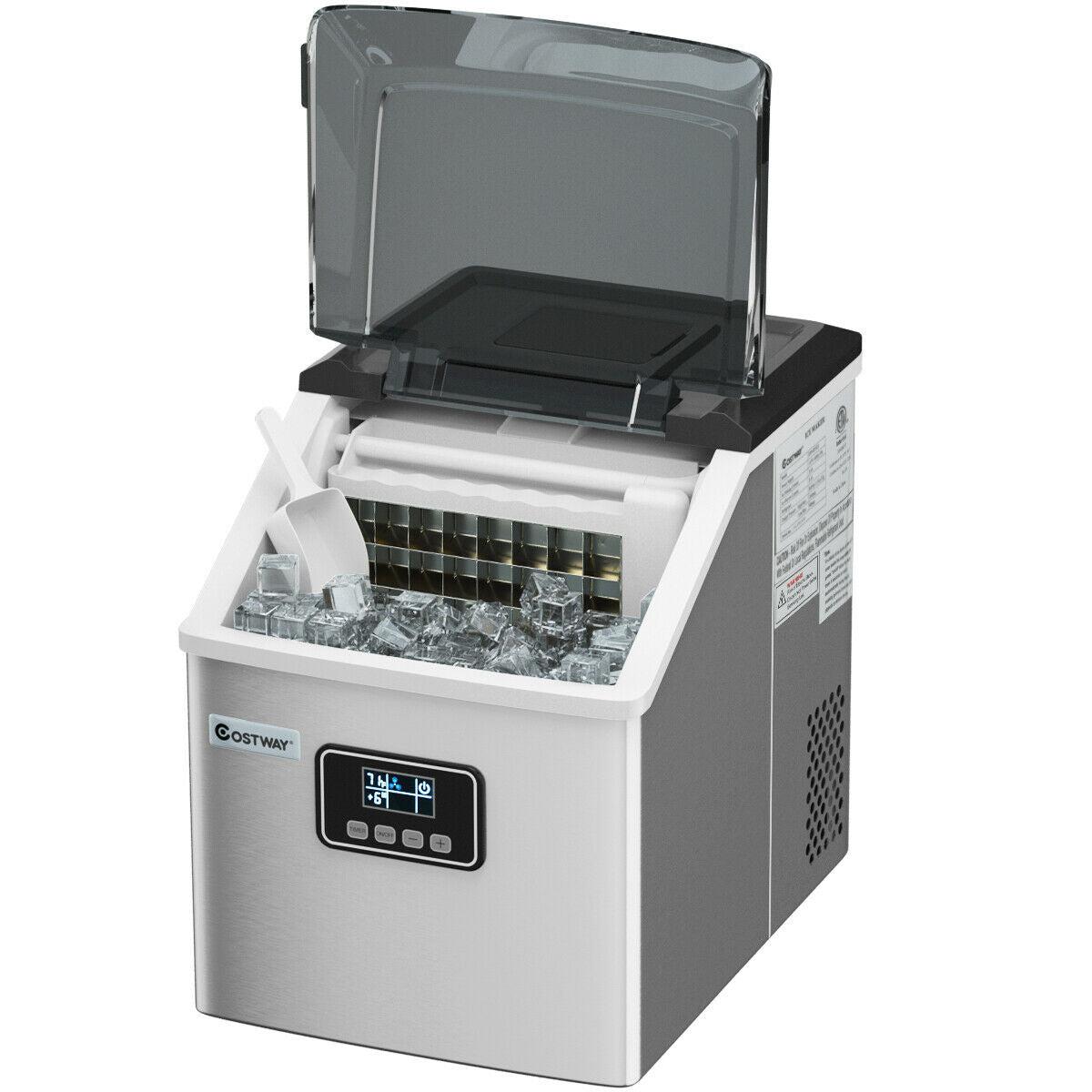 48 lbs Stainless Self-Clean Ice Maker with LCD Display Kids Crystal