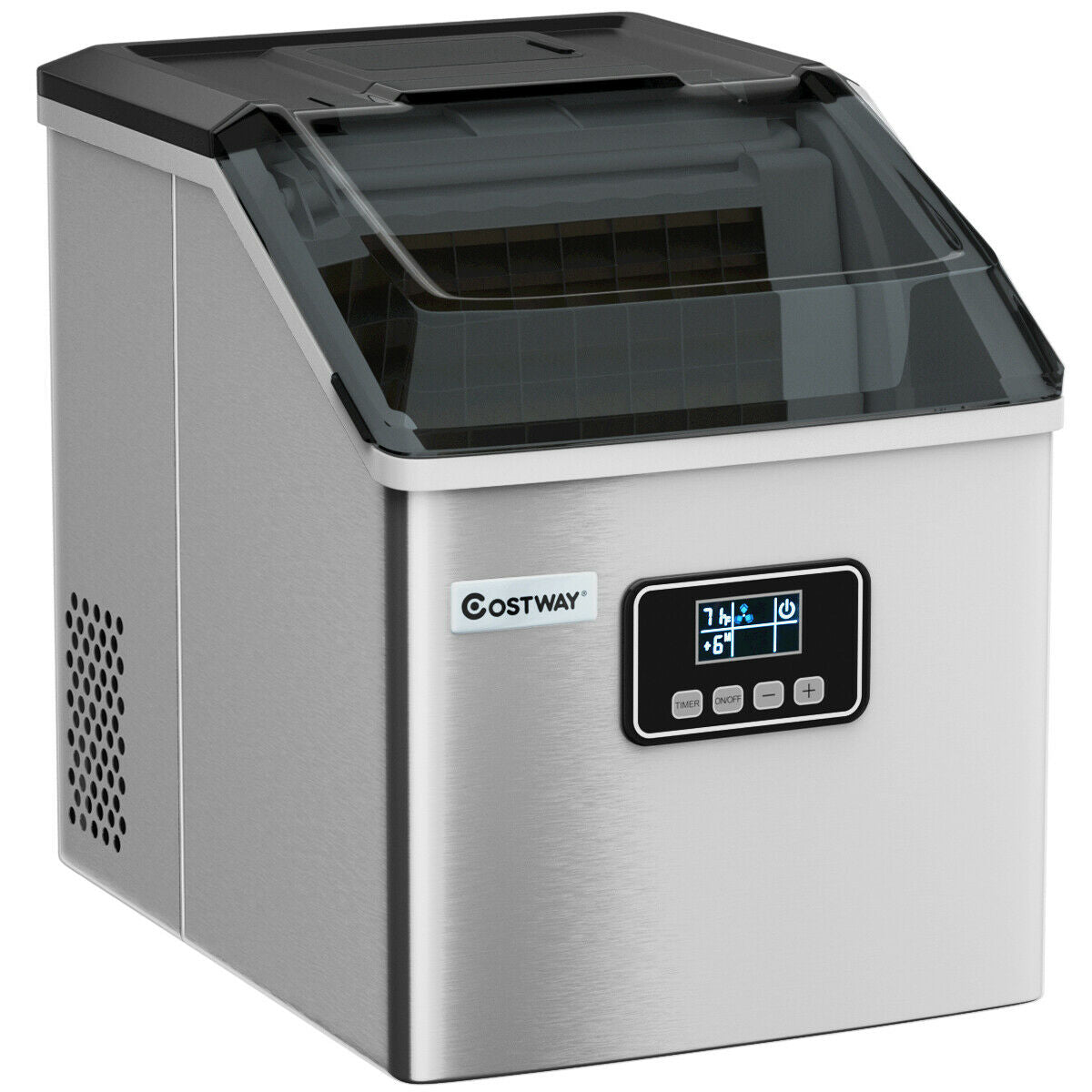 48 lbs Stainless Self-Clean Ice Maker with LCD Display Kids Crystal
