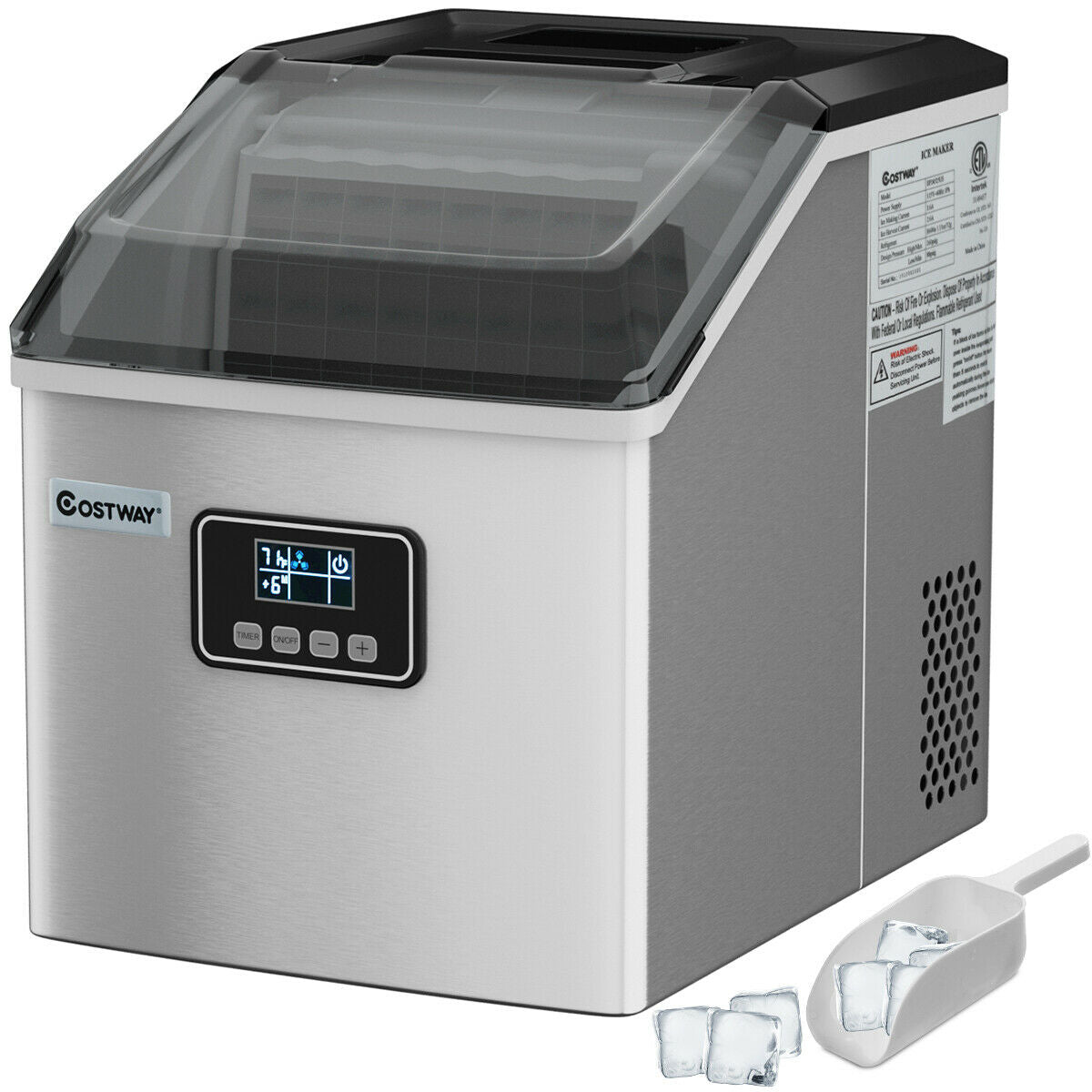 48 lbs Stainless Self-Clean Ice Maker with LCD Display Kids Crystal
