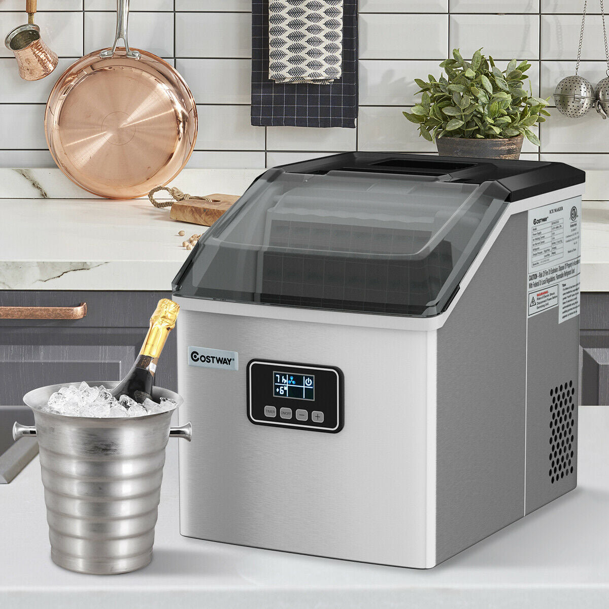 48 lbs Stainless Self-Clean Ice Maker with LCD Display Kids Crystal