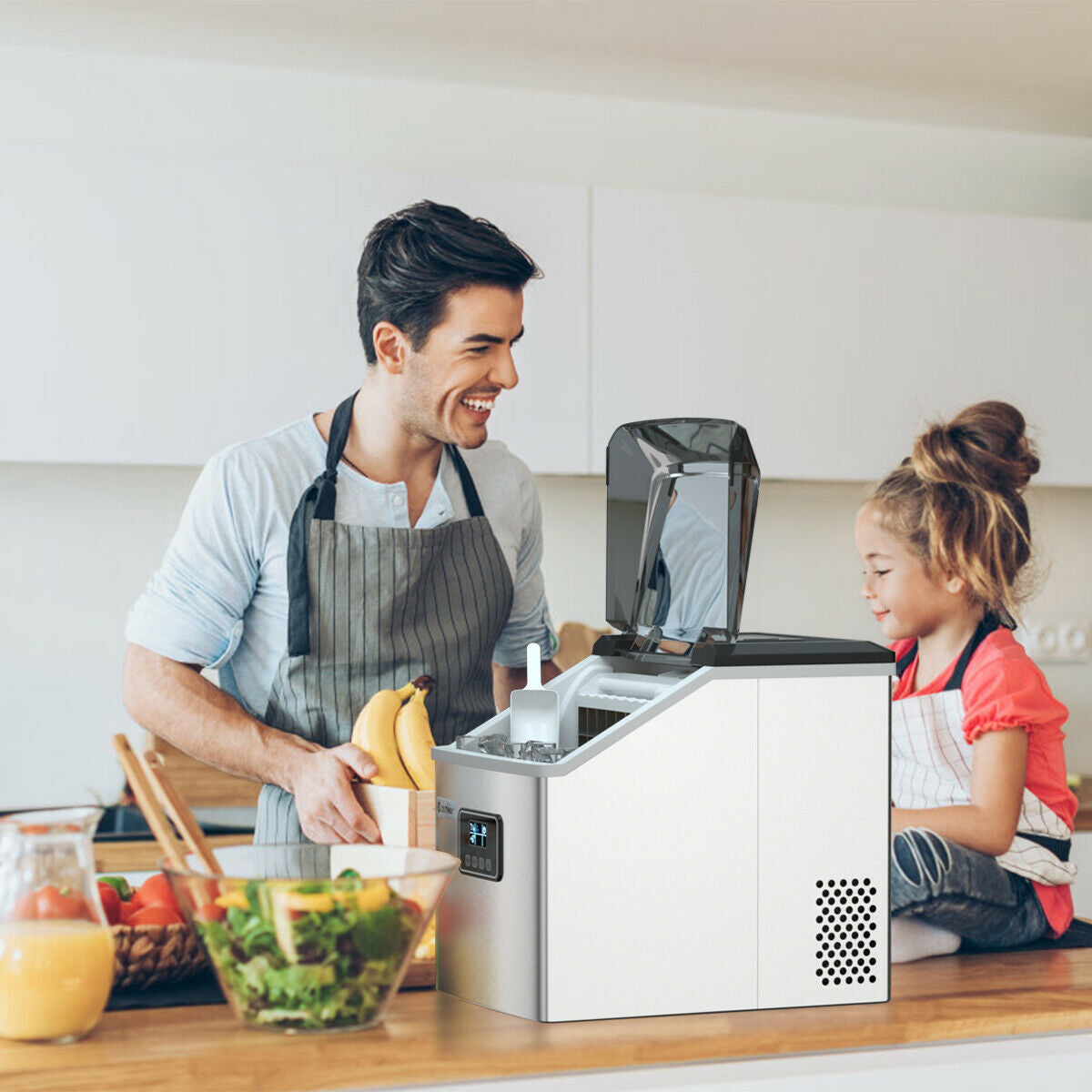 48 lbs Stainless Self-Clean Ice Maker with LCD Display Kids Crystal