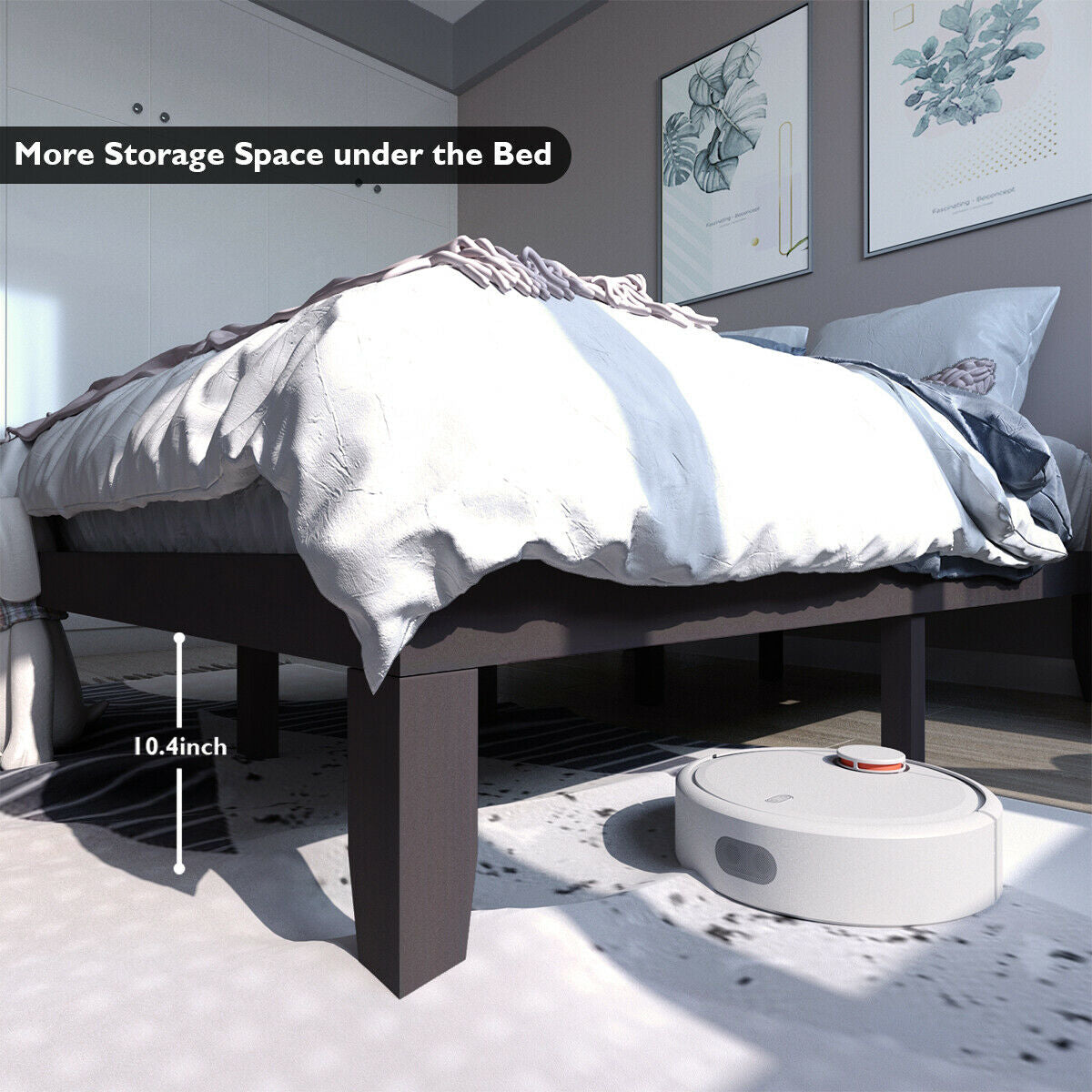 Queen Size 14 Inch Wooden Bed Mattress Frame-Brown Kids Crystal