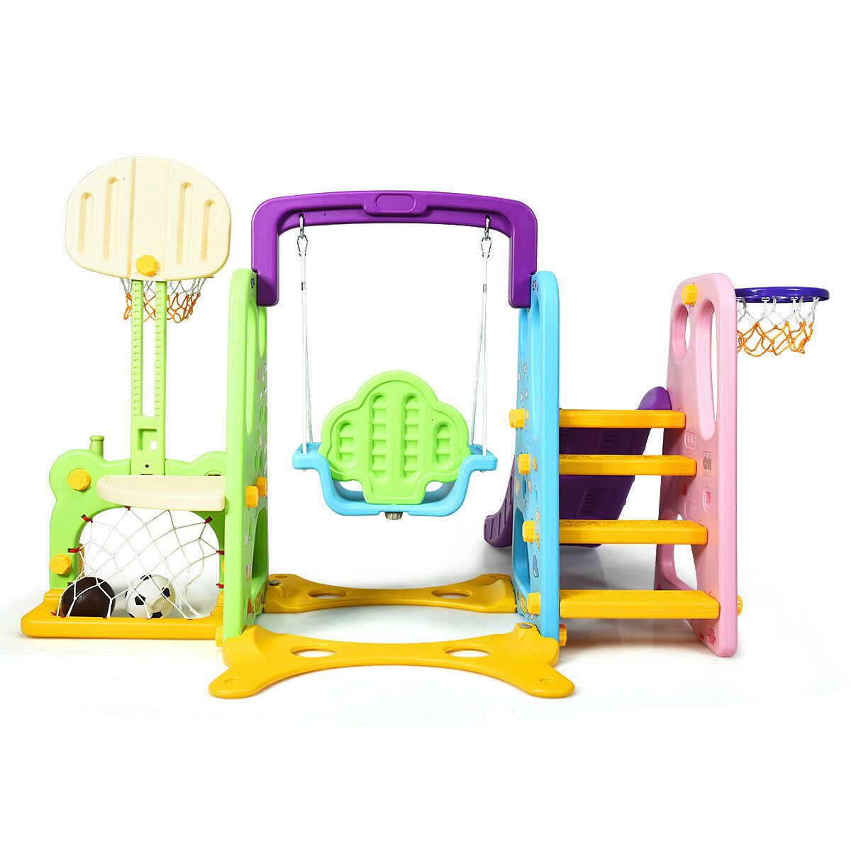 6-in-1 Climber Swing Basketball Hoop Football Gate Kids Crystal