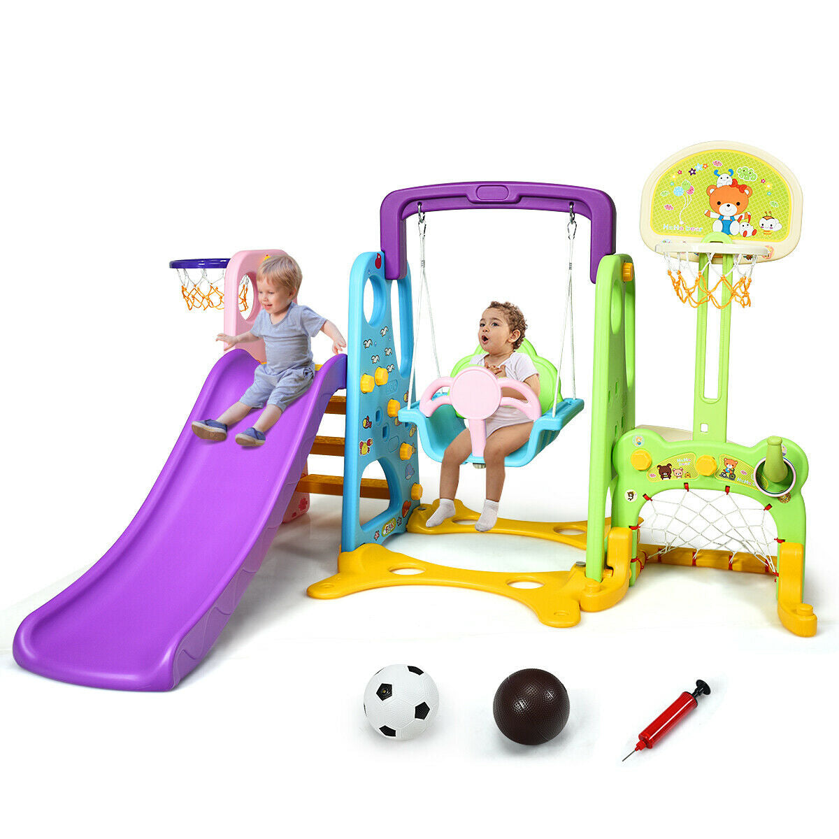 6-in-1 Climber Swing Basketball Hoop Football Gate Kids Crystal