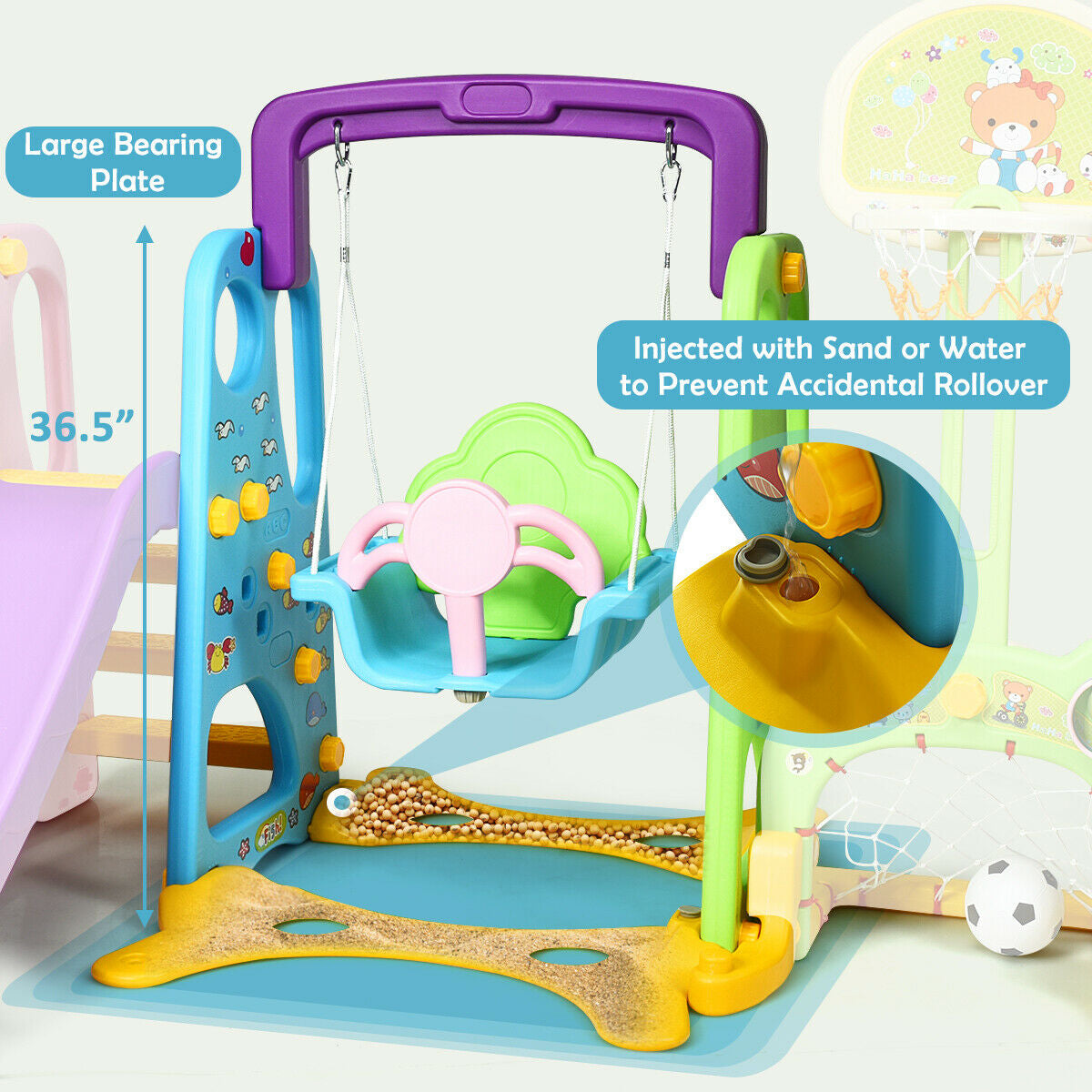 6-in-1 Climber Swing Basketball Hoop Football Gate Kids Crystal