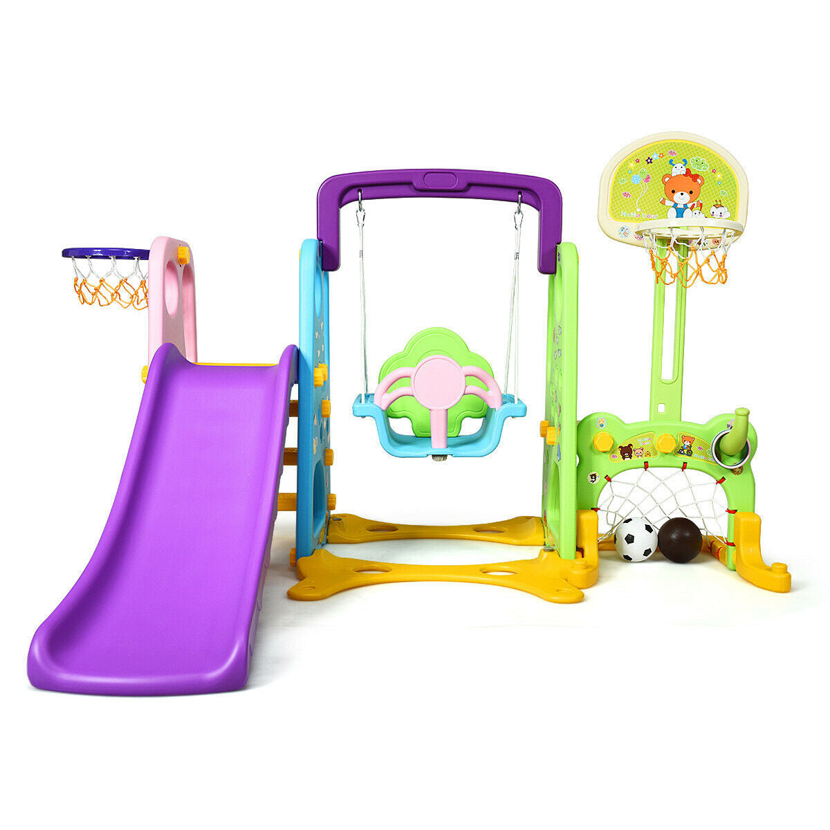 6-in-1 Climber Swing Basketball Hoop Football Gate Kids Crystal