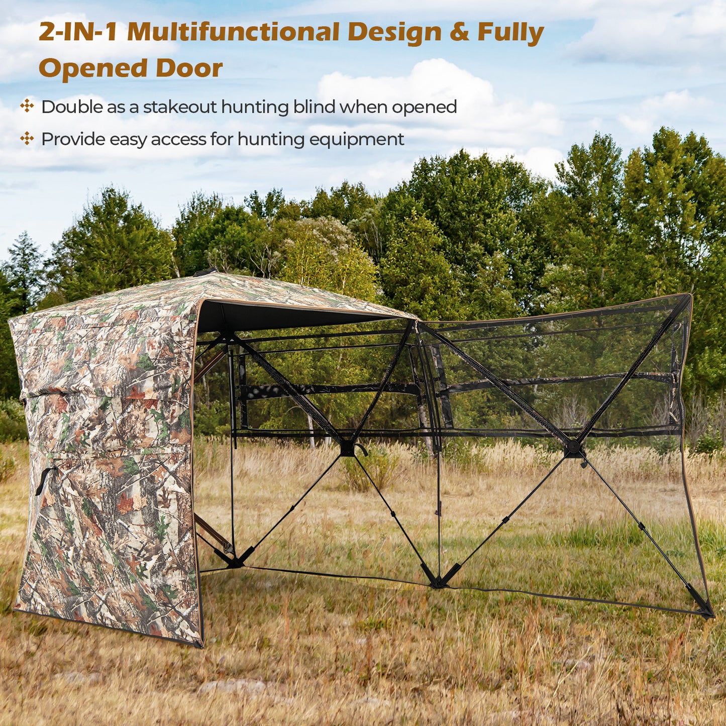360° One Way See Through Hunting Blind Ground Blind with Portable Carrying Bag Kids Crystal