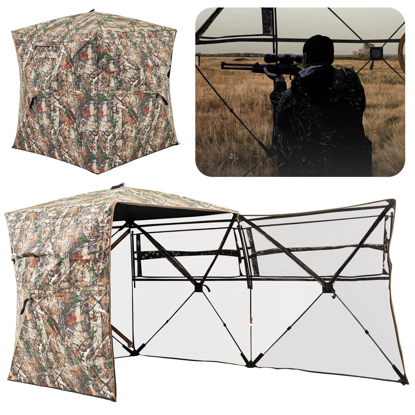 360° One Way See Through Hunting Blind Ground Blind with Portable Carrying Bag Kids Crystal