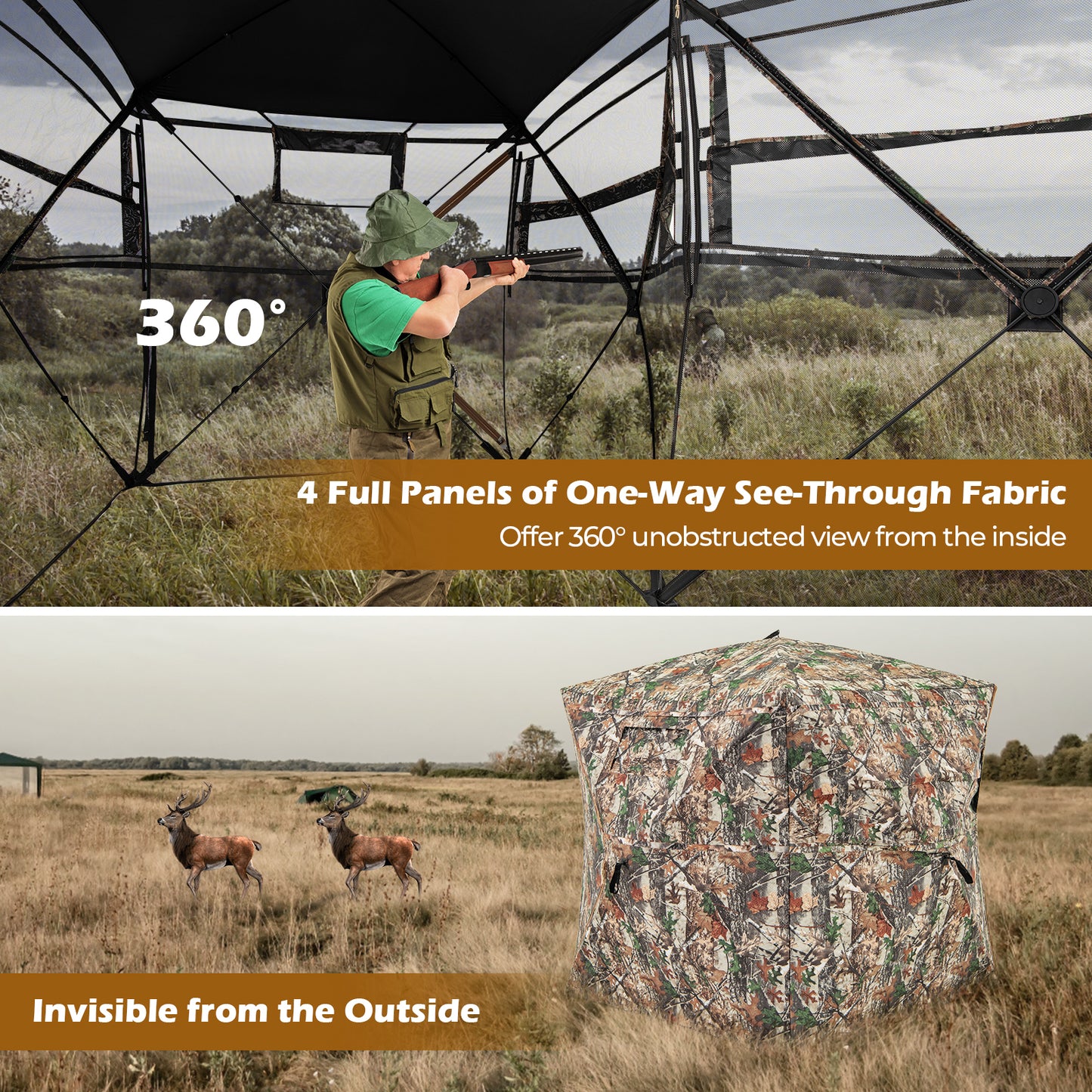 360° One Way See Through Hunting Blind Ground Blind with Portable Carrying Bag Kids Crystal