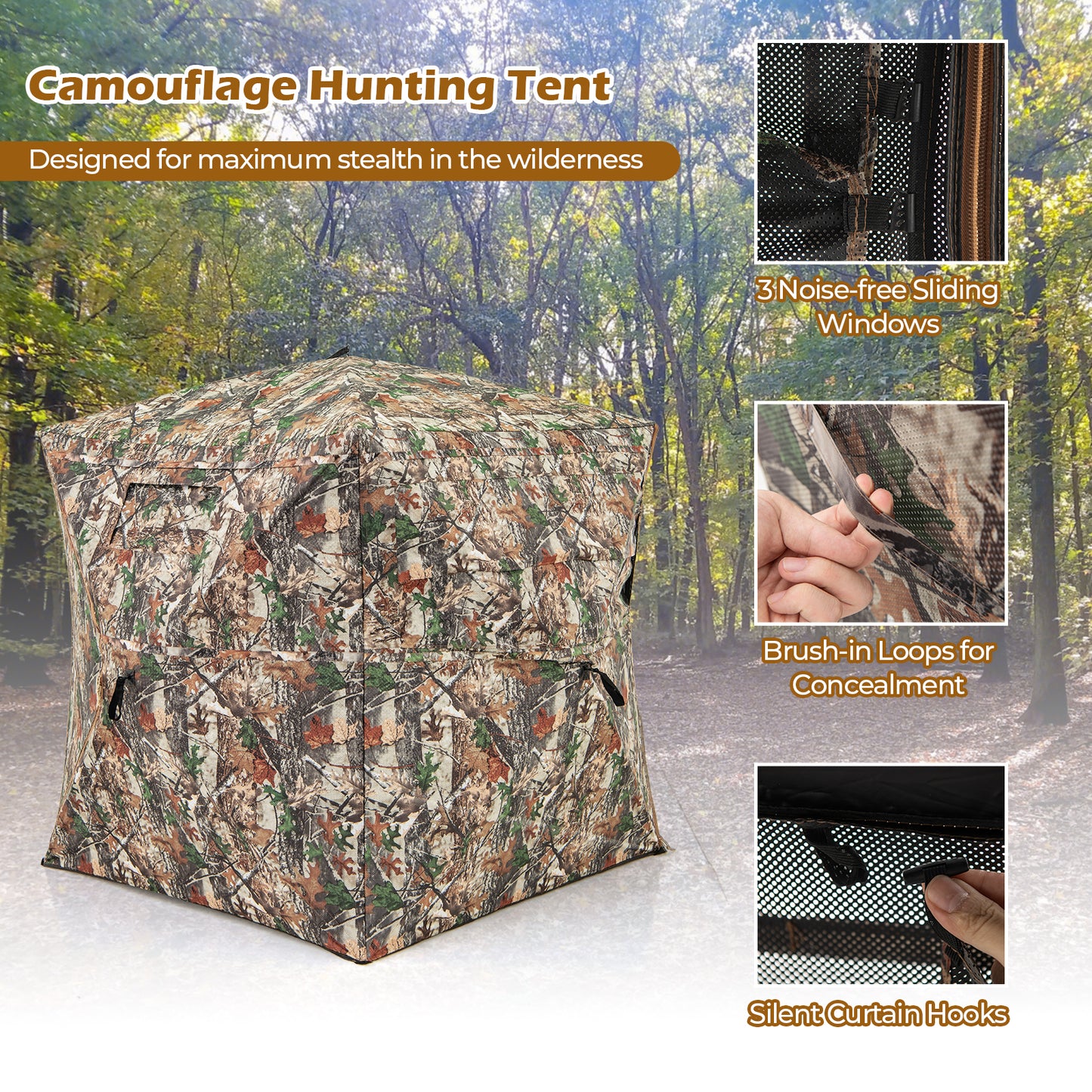 360° One Way See Through Hunting Blind Ground Blind with Portable Carrying Bag Kids Crystal