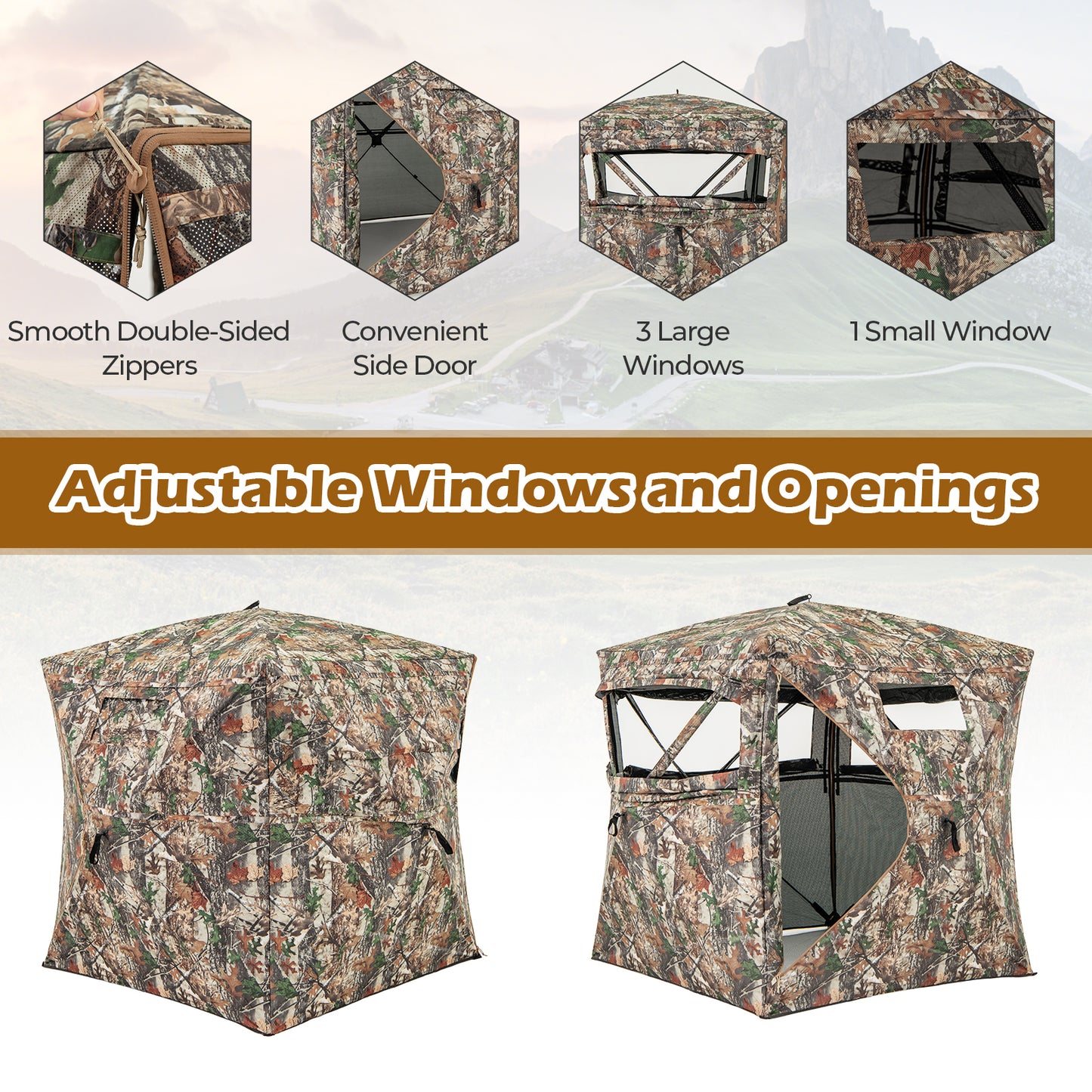 360° One Way See Through Hunting Blind Ground Blind with Portable Carrying Bag Kids Crystal