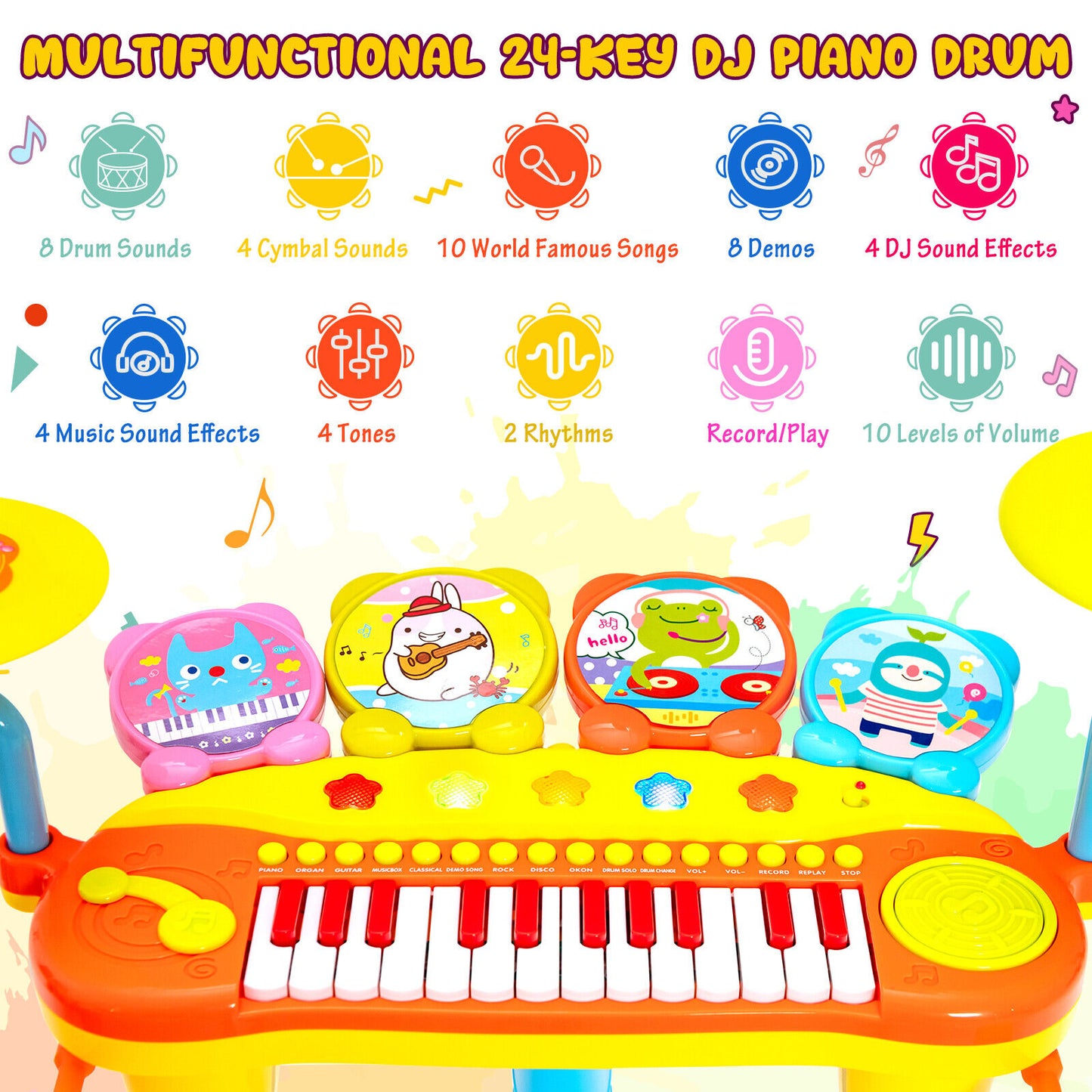 24-Key Piano Keyboard DJ Drum Combination with Microphone and MP3-Blue Kids Crystal