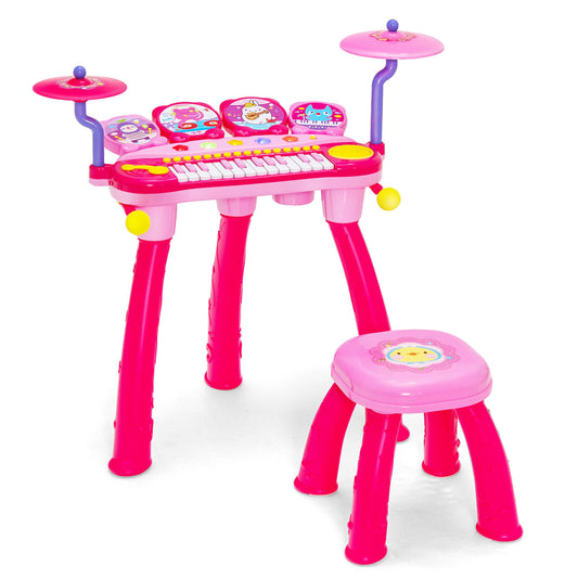 24-Key Piano Keyboard DJ Drum Combination with Microphone and MP3-Pink Kids Crystal