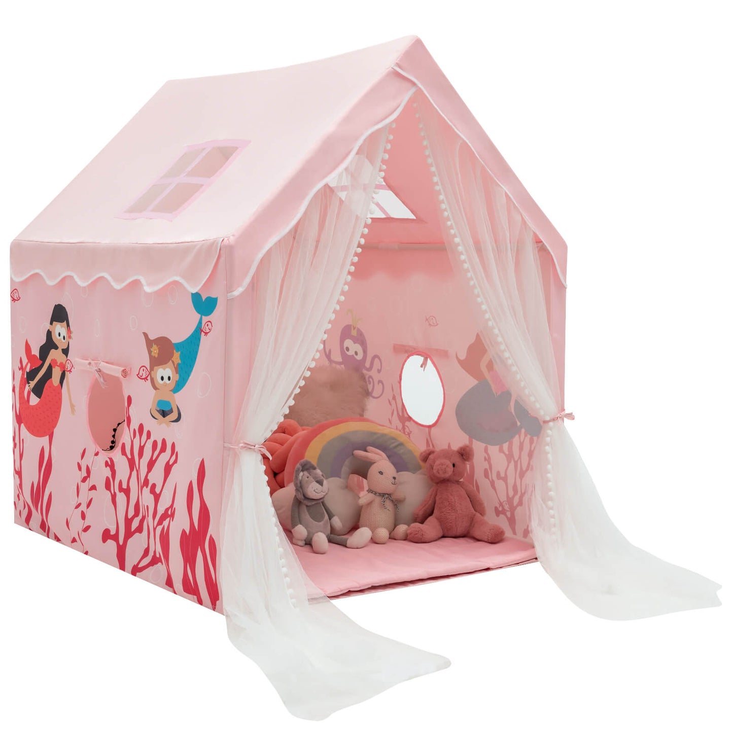 Large Kids Play Tent with Removable Cotton Mat-Pink Kids Crystal