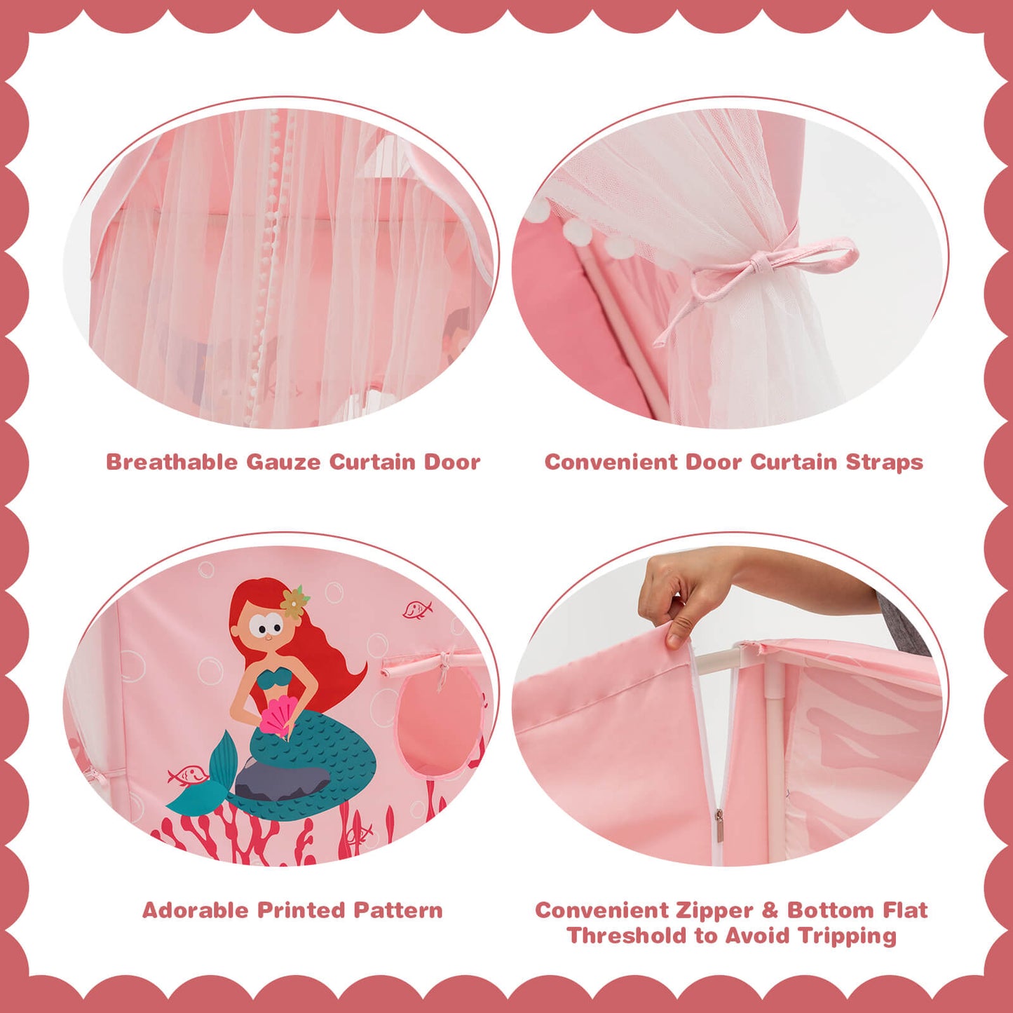 Large Kids Play Tent with Removable Cotton Mat-Pink Kids Crystal