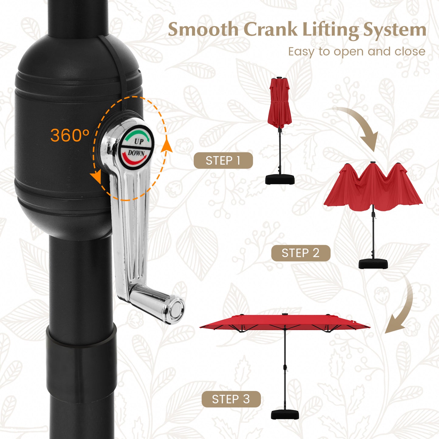 13FT Double-sided Patio Umbrella with Solar Lights for Garden Pool Backyard-Red Kids Crystal