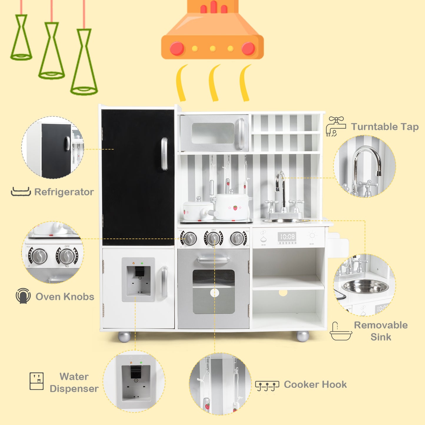 Wooden Pretend Play Kitchen Sets with Simulated Sound Kids Crystal